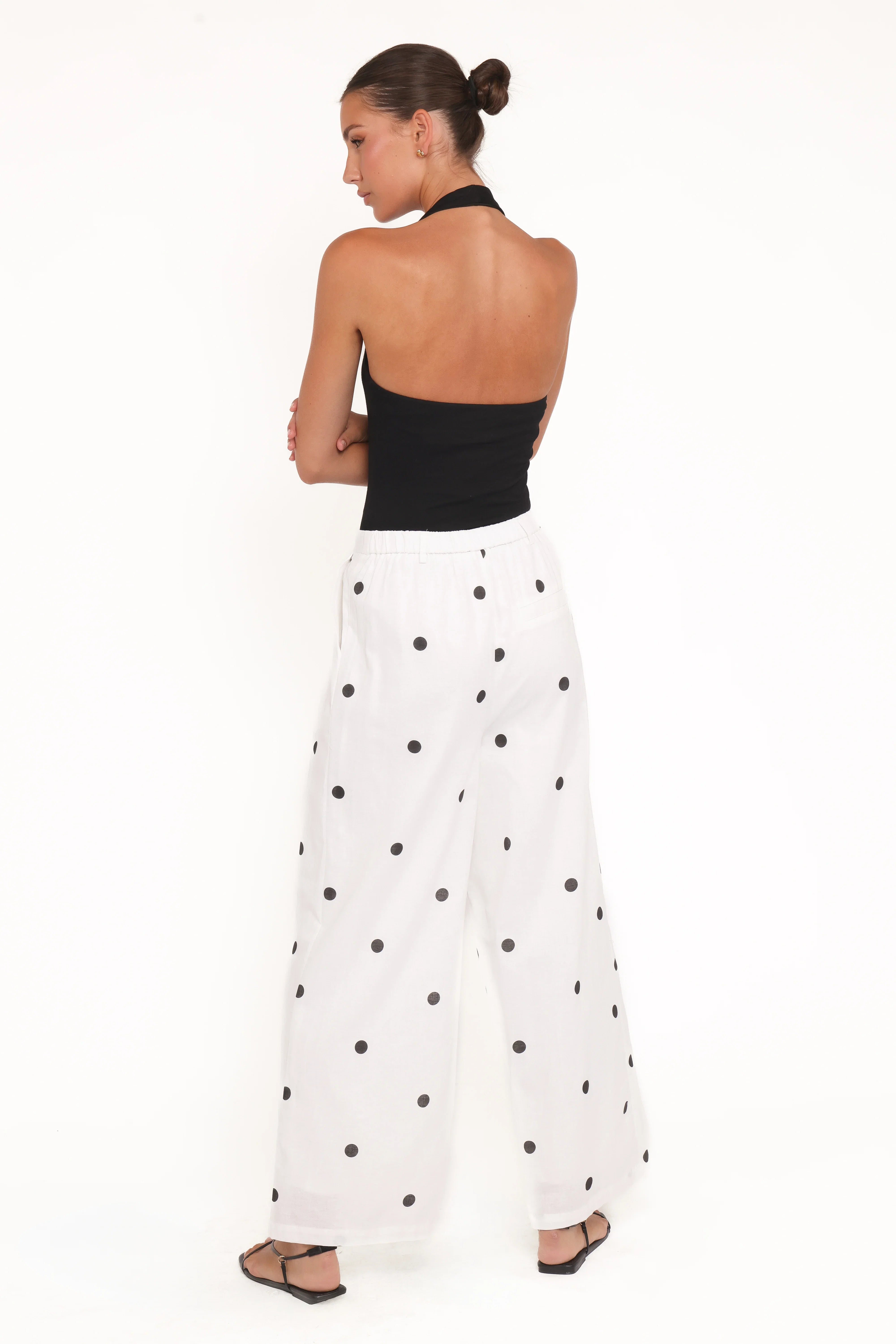 Valora Wide Leg Pant White Black Polka Dot