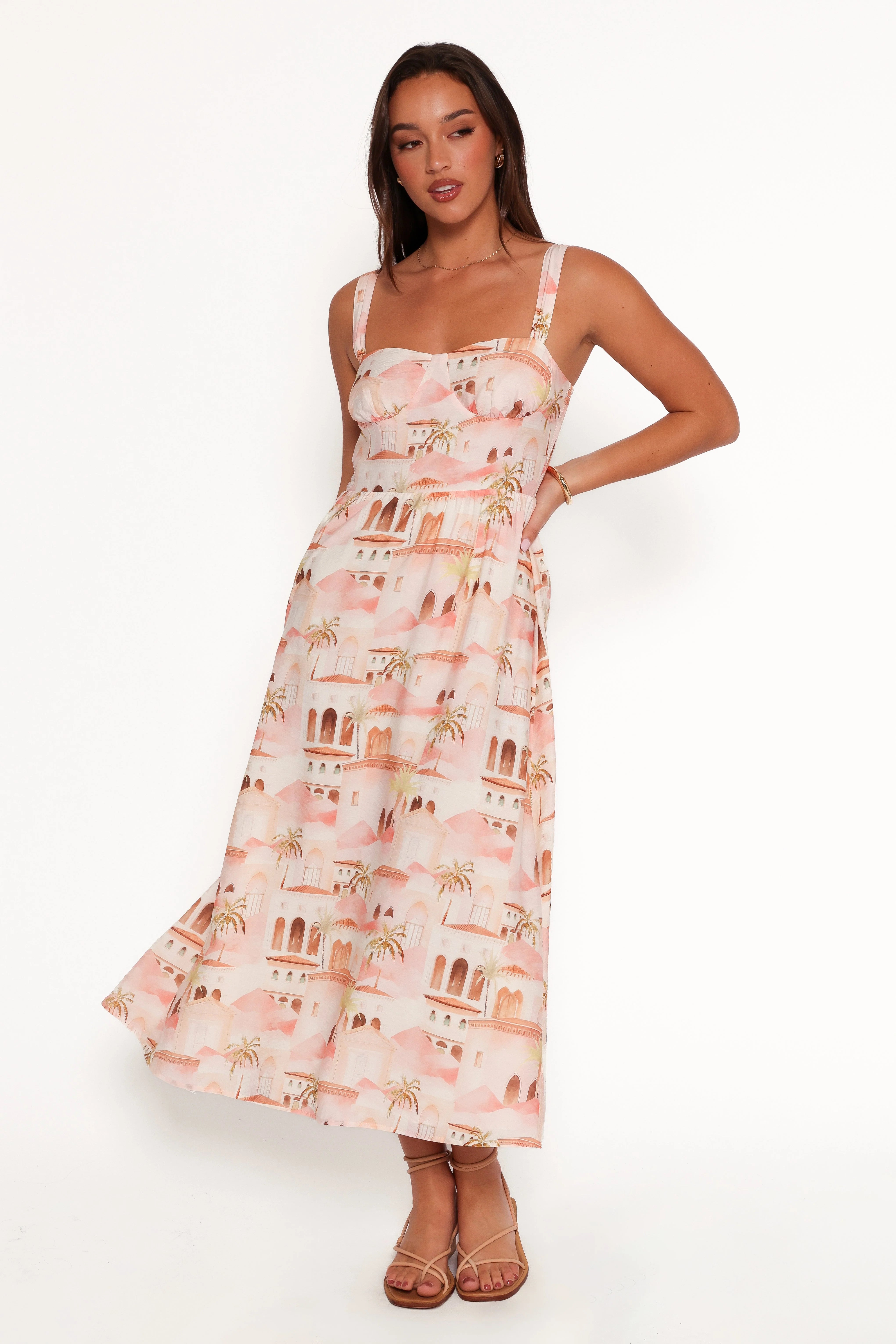 Laurette Midi Dress Tan Print