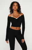 Power Princess Off Shoulder Long Sleeve Top Black