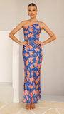 Verity One Shoulder Maxi Dress Orange Blue Floral