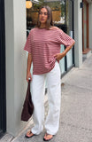 Touchdown Oversized Tee Brown Pink Stripe