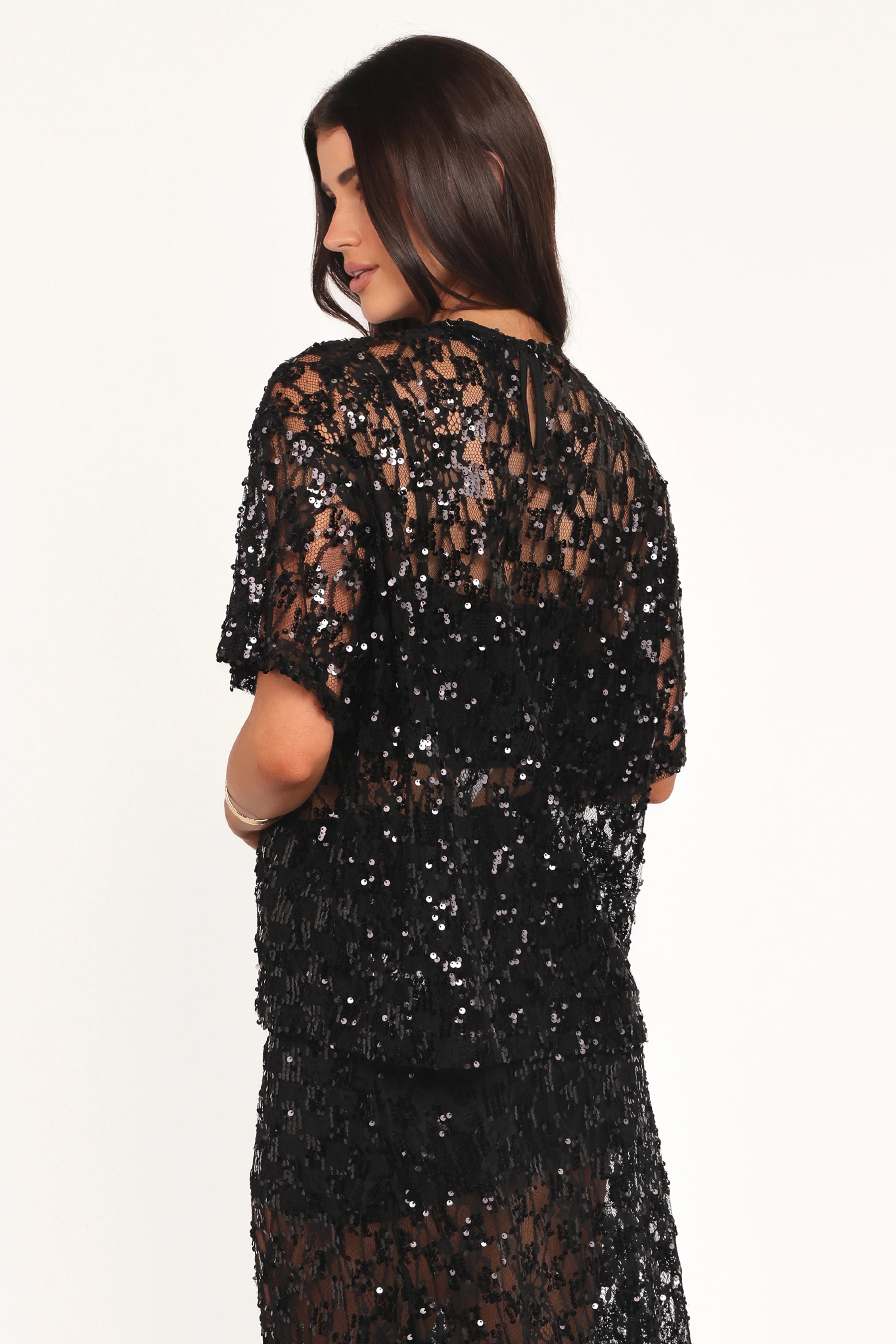 Yonder Sheer Lace Tee Top Black