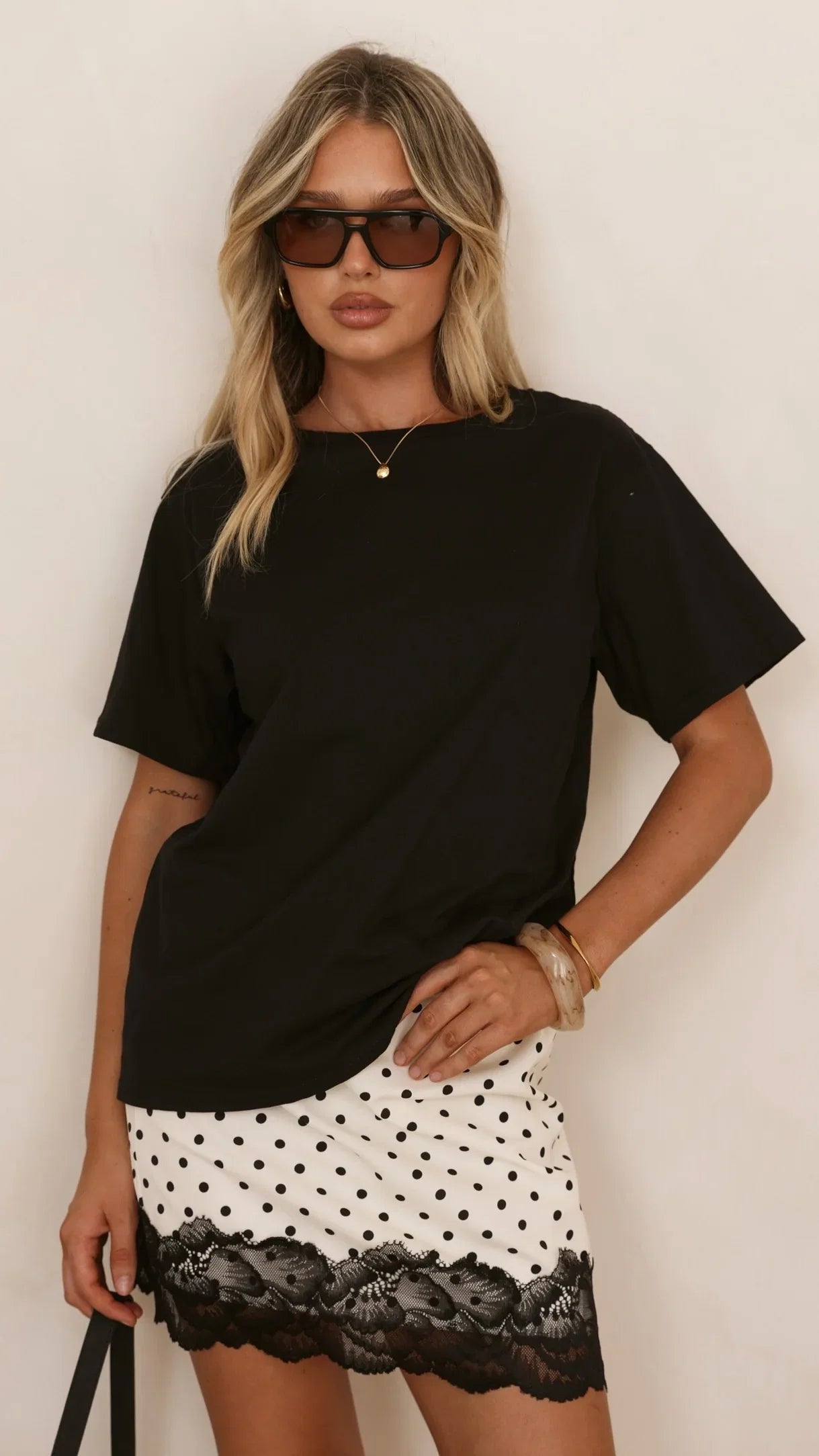 Kiki Lace Mini Skirt Cream Black Polka
