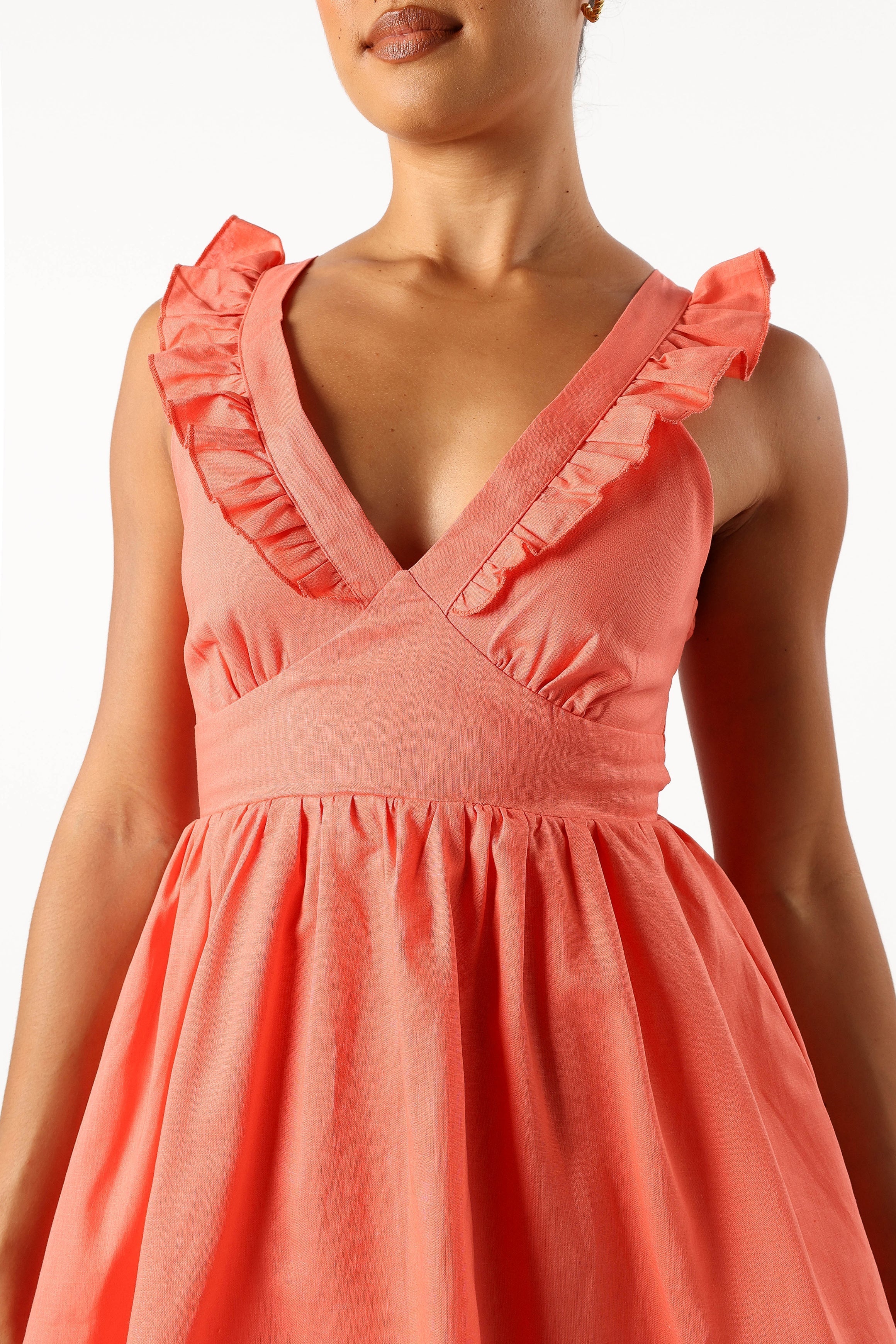 Rowan Frill Mini Dress Coral