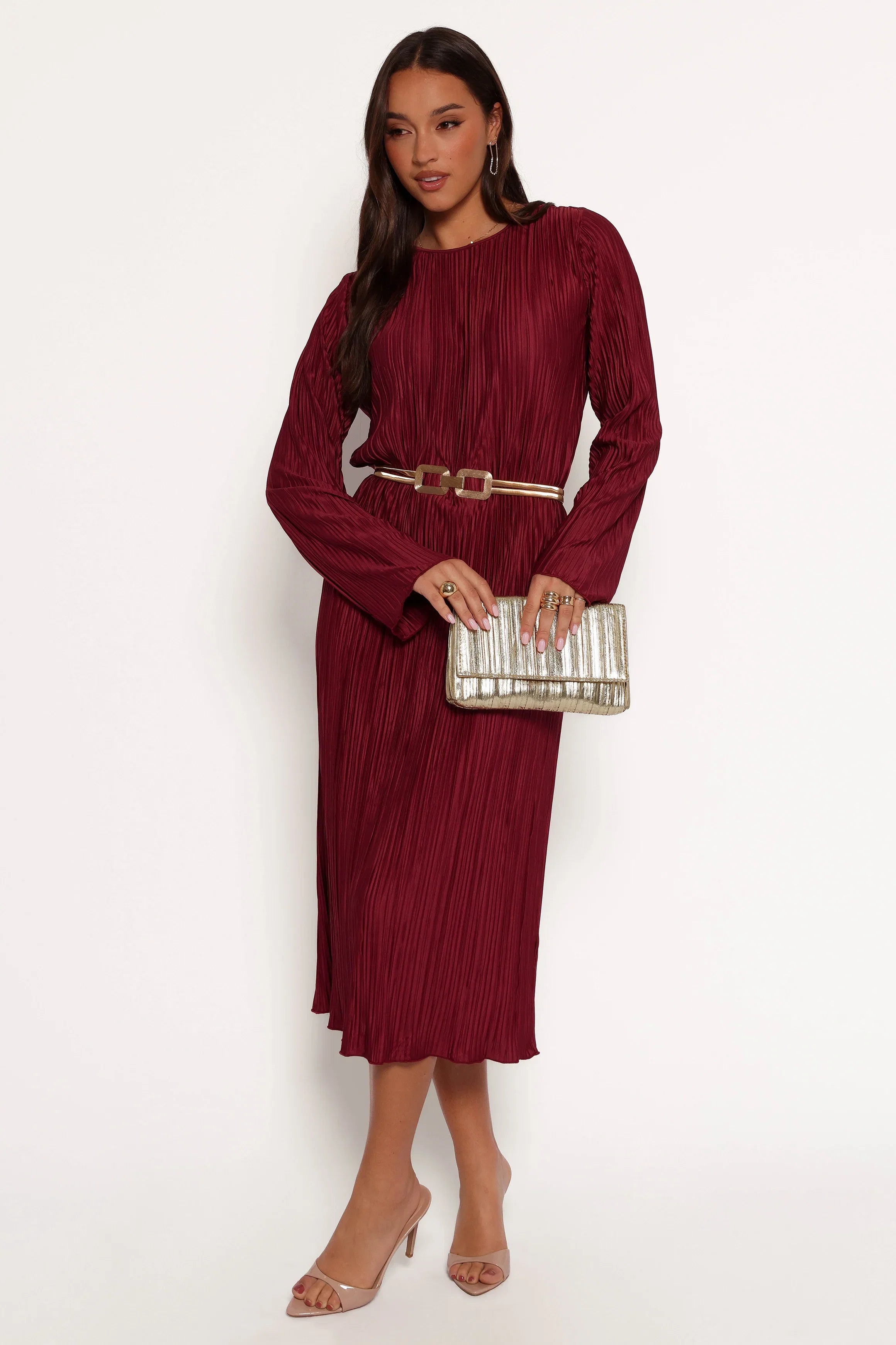 Tannikah Plisse Midi Dress Ruby Wine