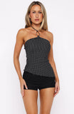 Laced Up Halter Top Black White Polka Dot