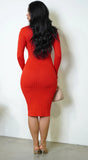 Samaira Collared Ribbed Midi Dress Red