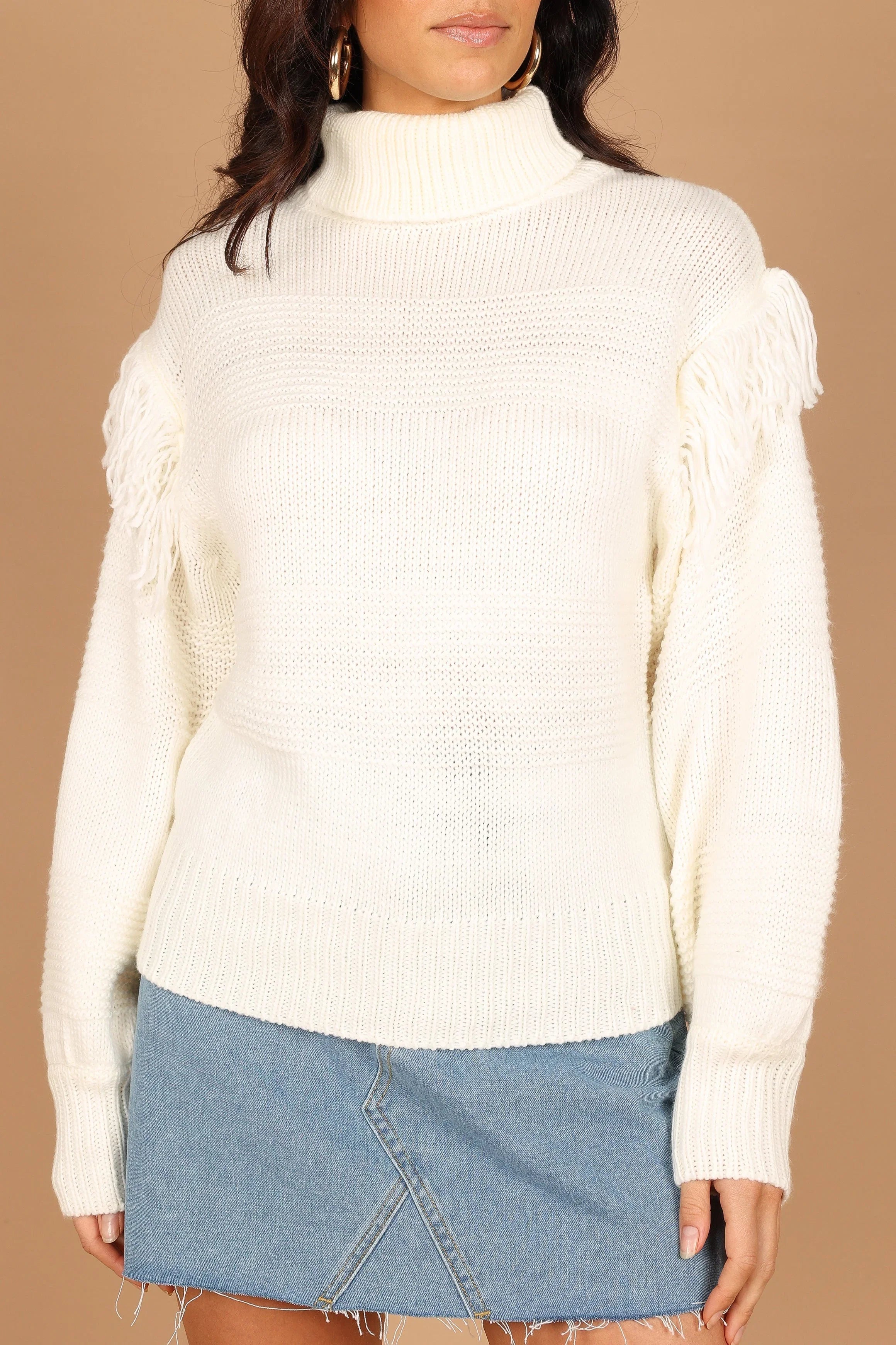 Christie Fringe Knit Sweater Cream