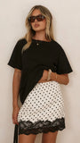 Kiki Lace Mini Skirt Cream Black Polka