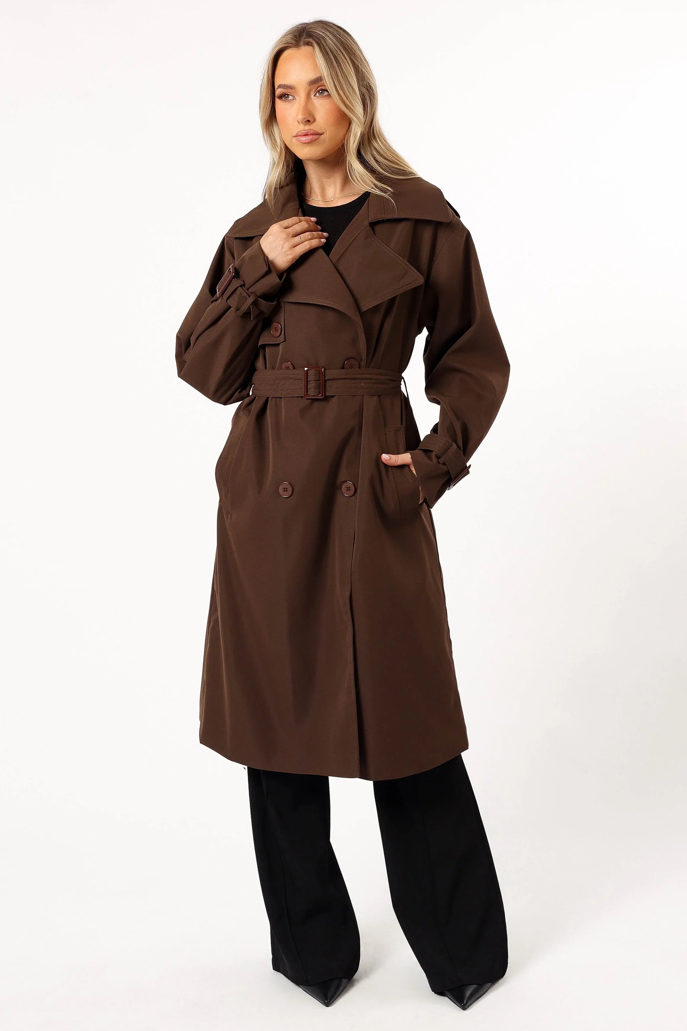 Billy Button Front Trench Coat Chocolate Brown