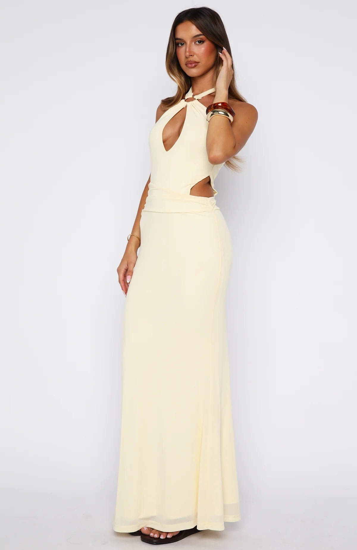 Beautiful Inside Out Halter Maxi Dress Lemon
