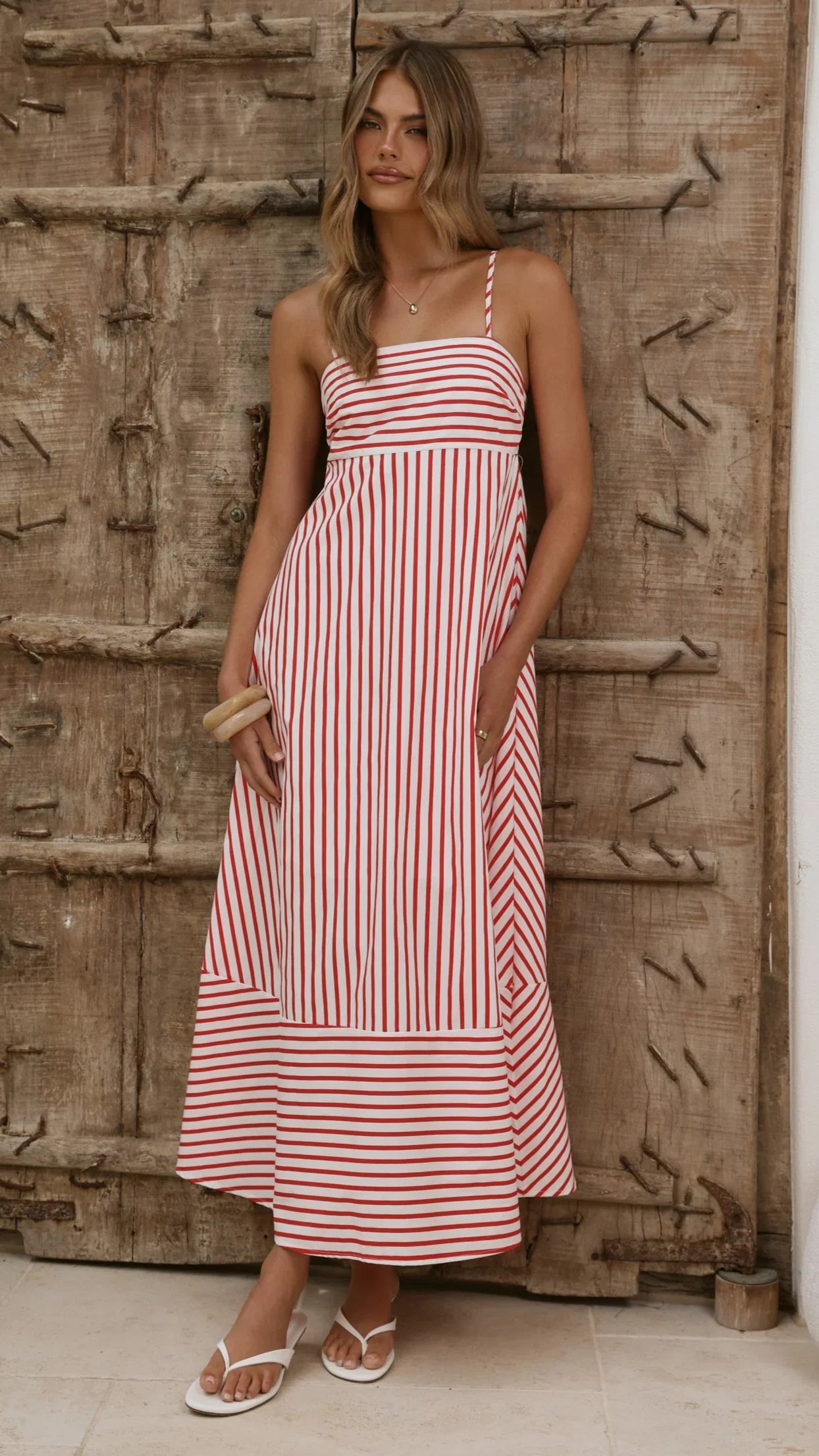 Marcel Maxi Dress Red White Stripe