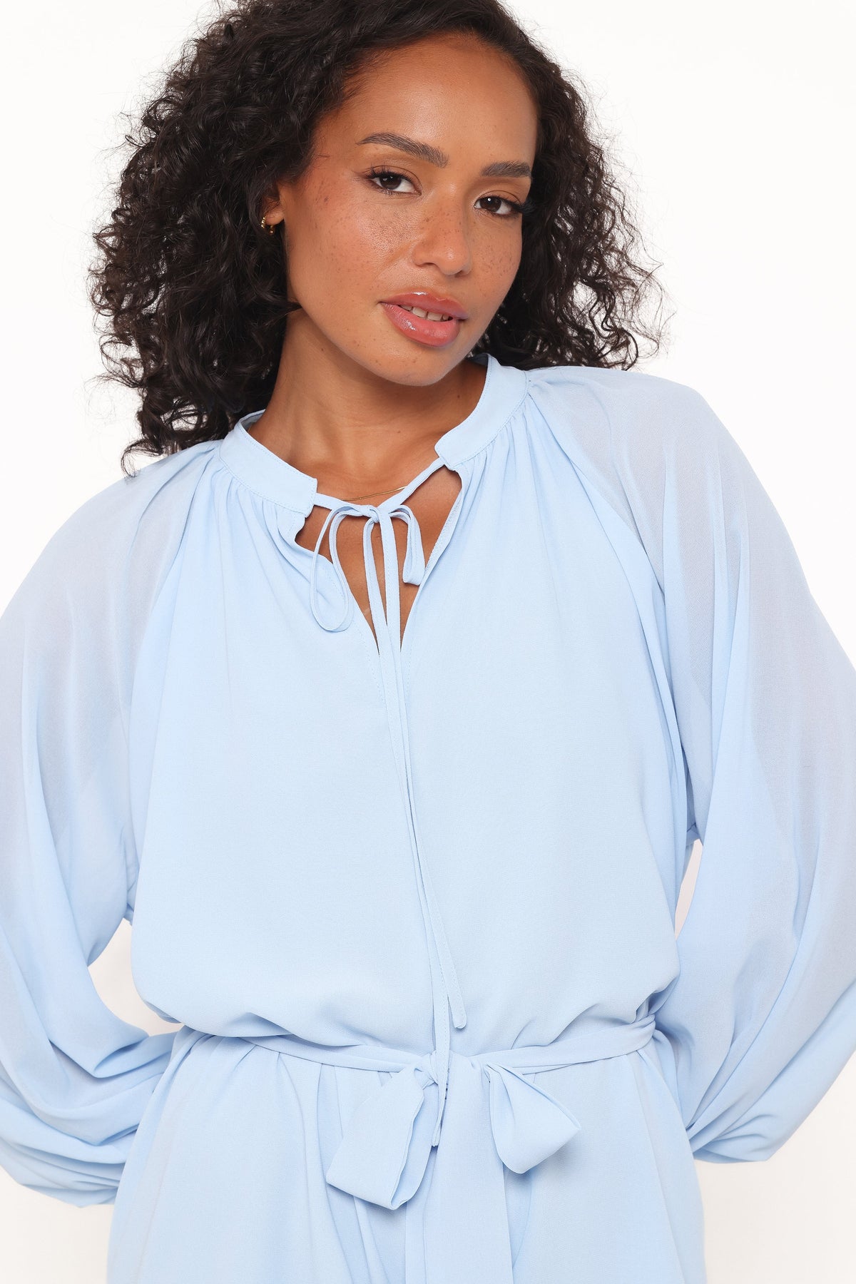 Brianna Long Sleeve Romper Blue