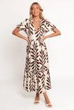 Steele Puff Sleeve Midi Dress Brown Palm