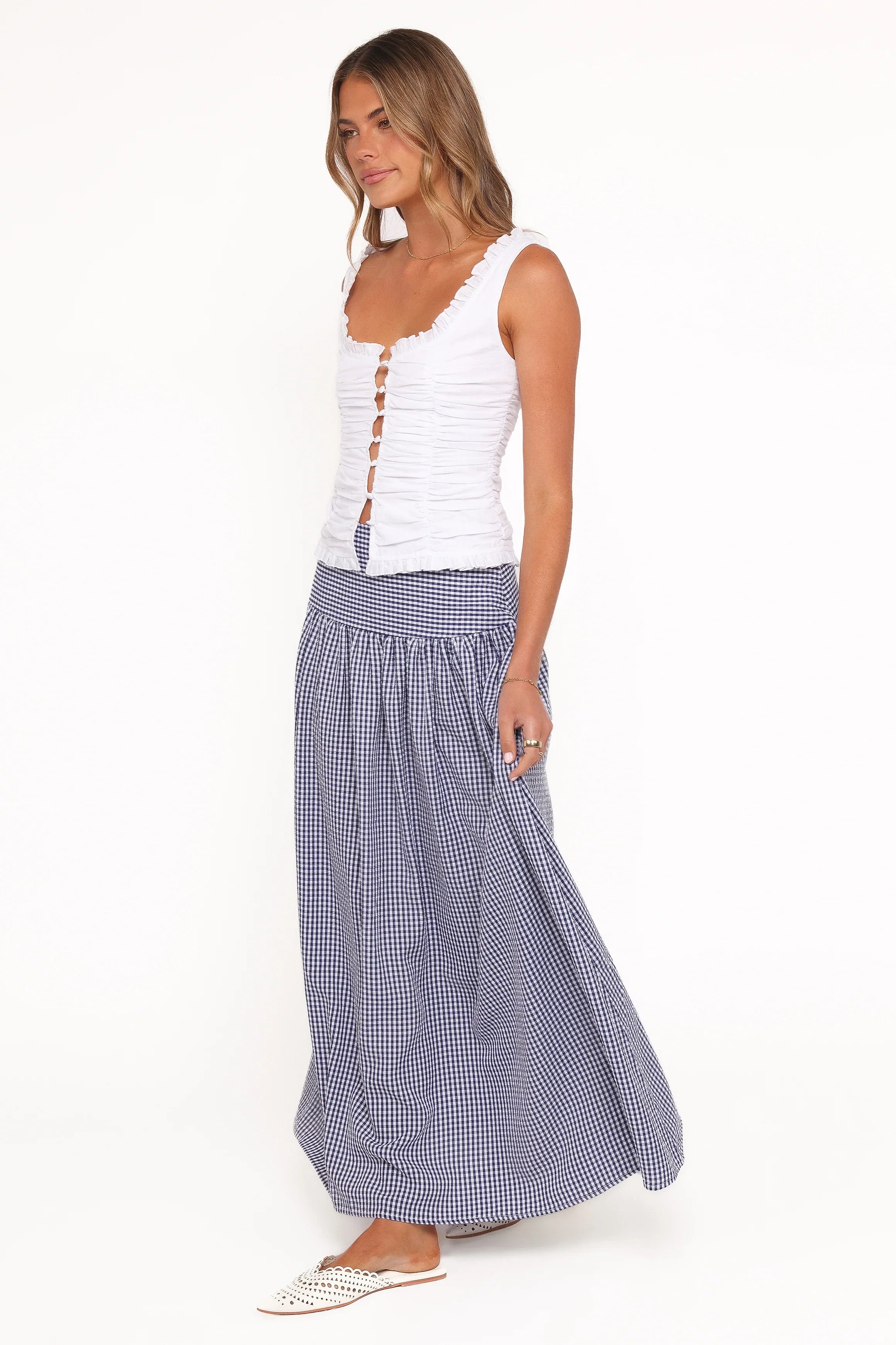 Laurita Maxi Skirt Navy Gingham