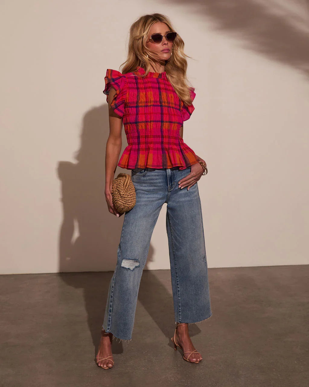Starla Smocked Plaid Top
