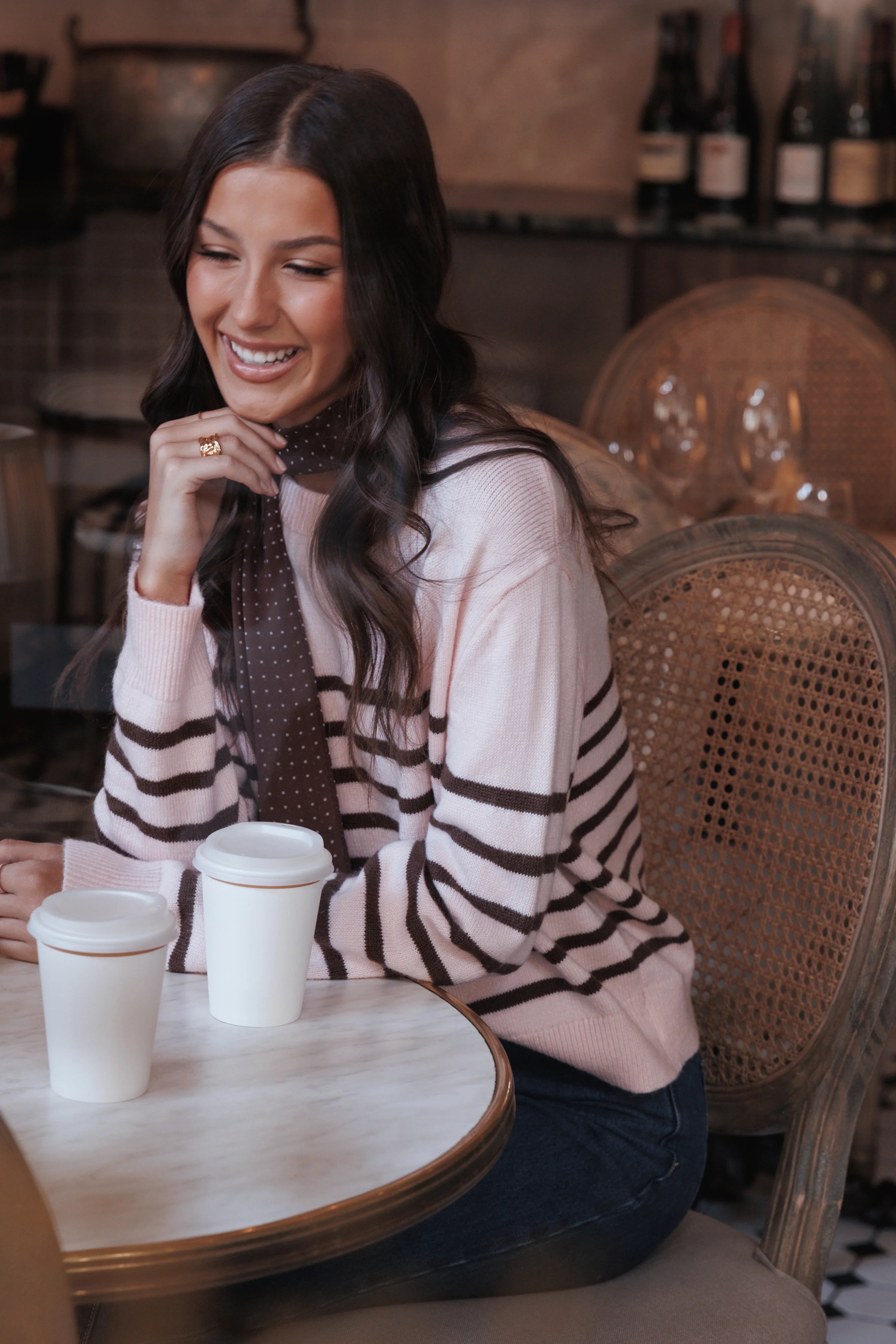 Eleanora Striped Knit Pullover Sweater Pink