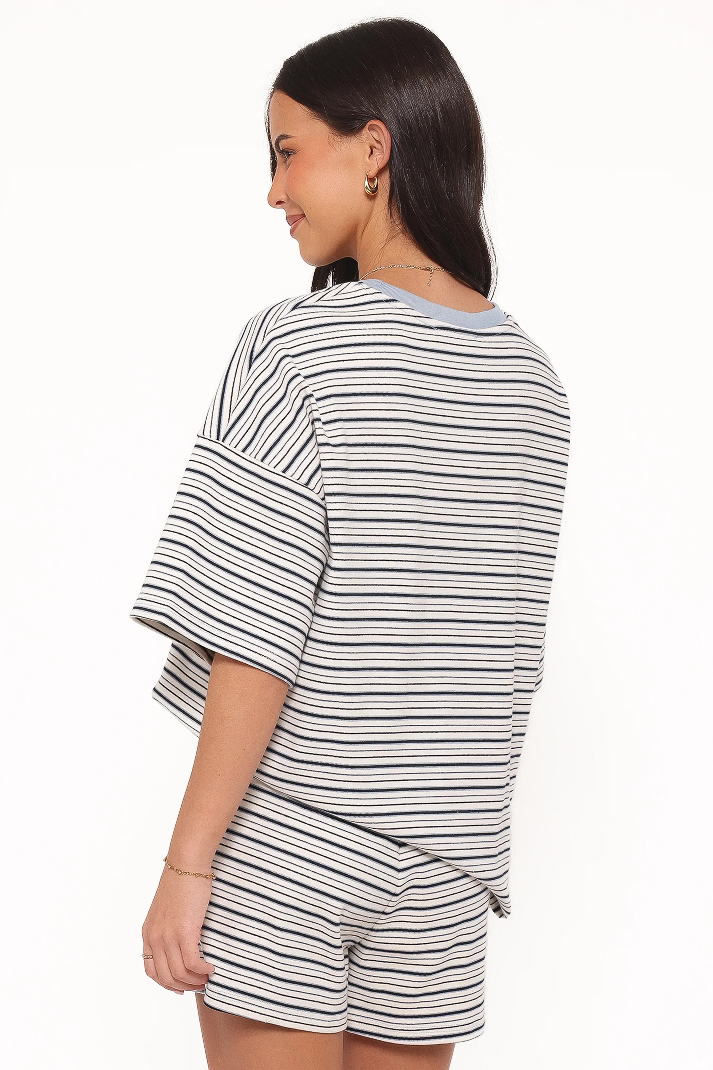Hellen Stripe Short Set Blue Cream Stripe