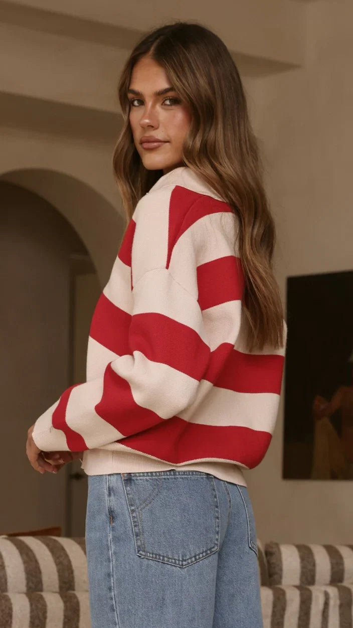 Kodi Sweater Red Beige Stripe