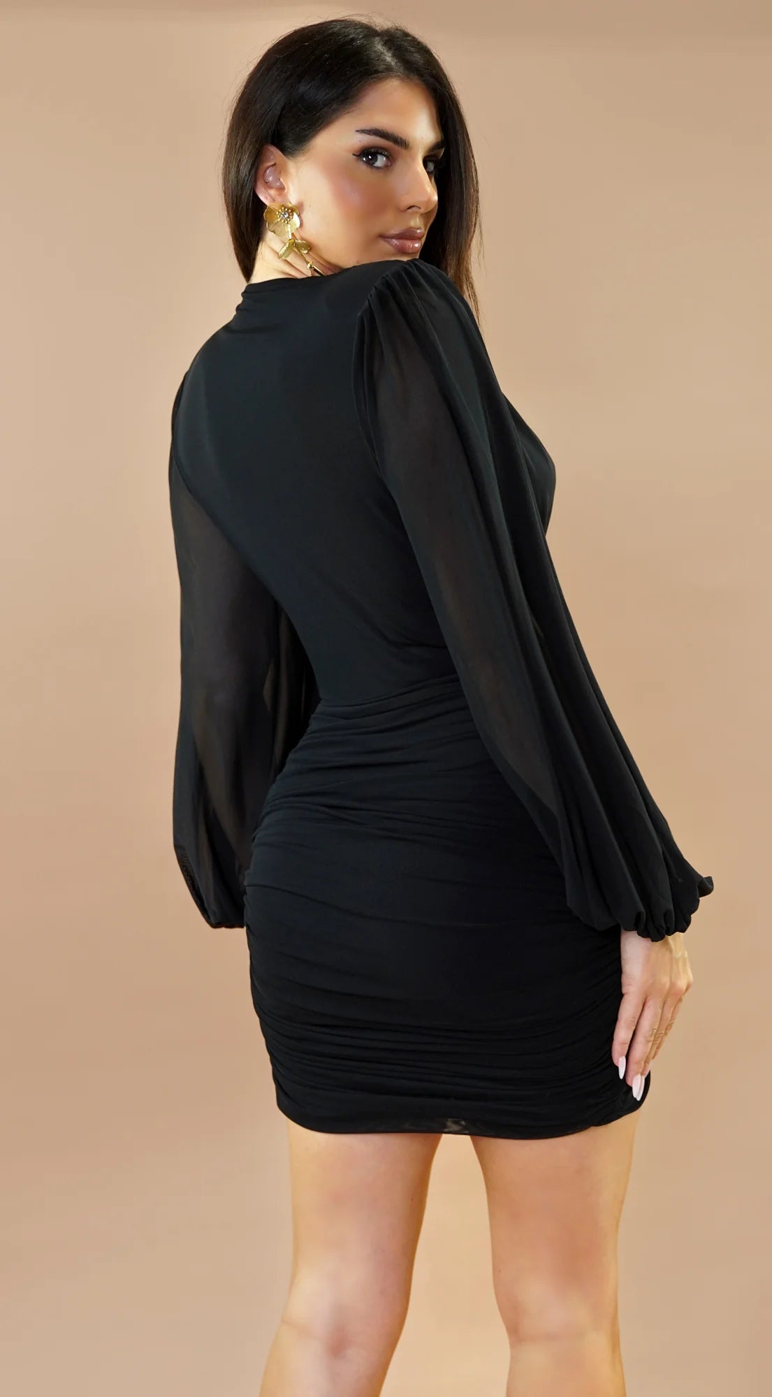 Deniz Surplice Mini Dress Black