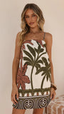 Bethani Mini Dress Green Beige Palm