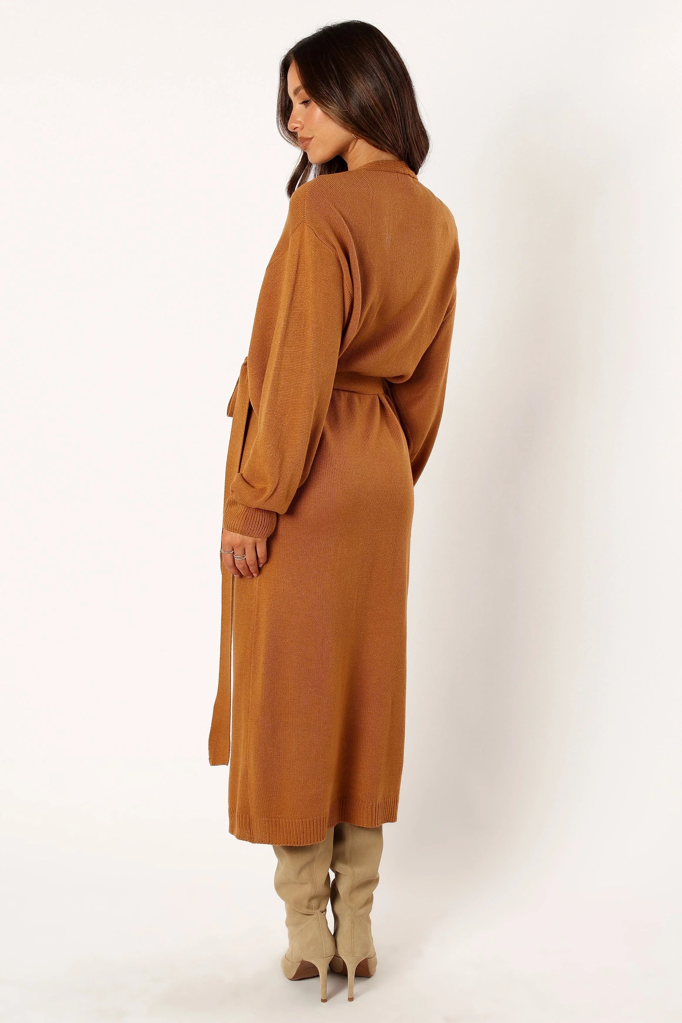 Nova Wrap Knit Midi Dress Camel