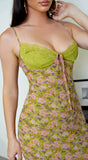 Rivka Floral Chiffon Lace Detail Maxi Dress Green