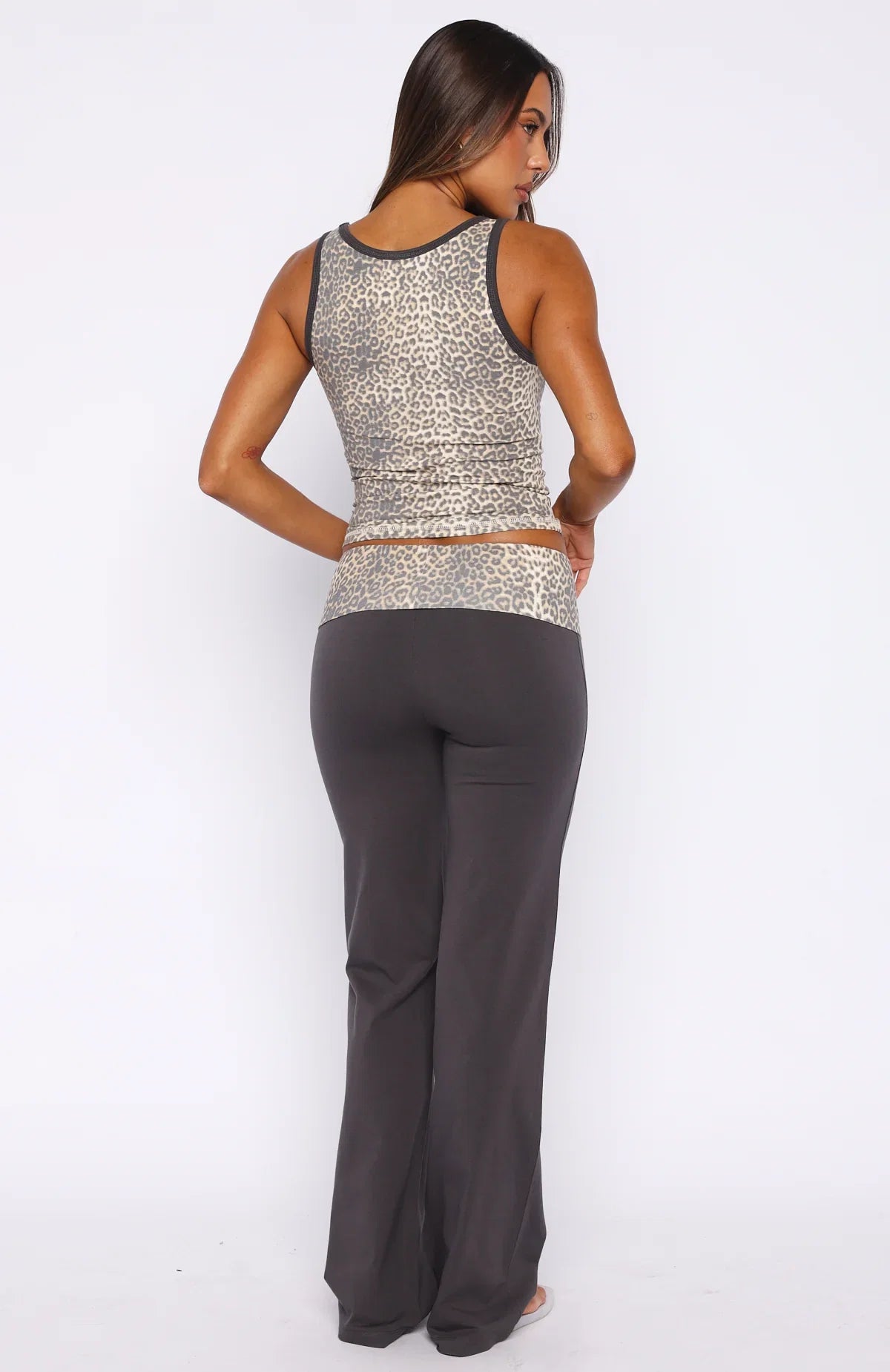 My Own Sunshine Fold Over Pants Charcoal Leopard Print