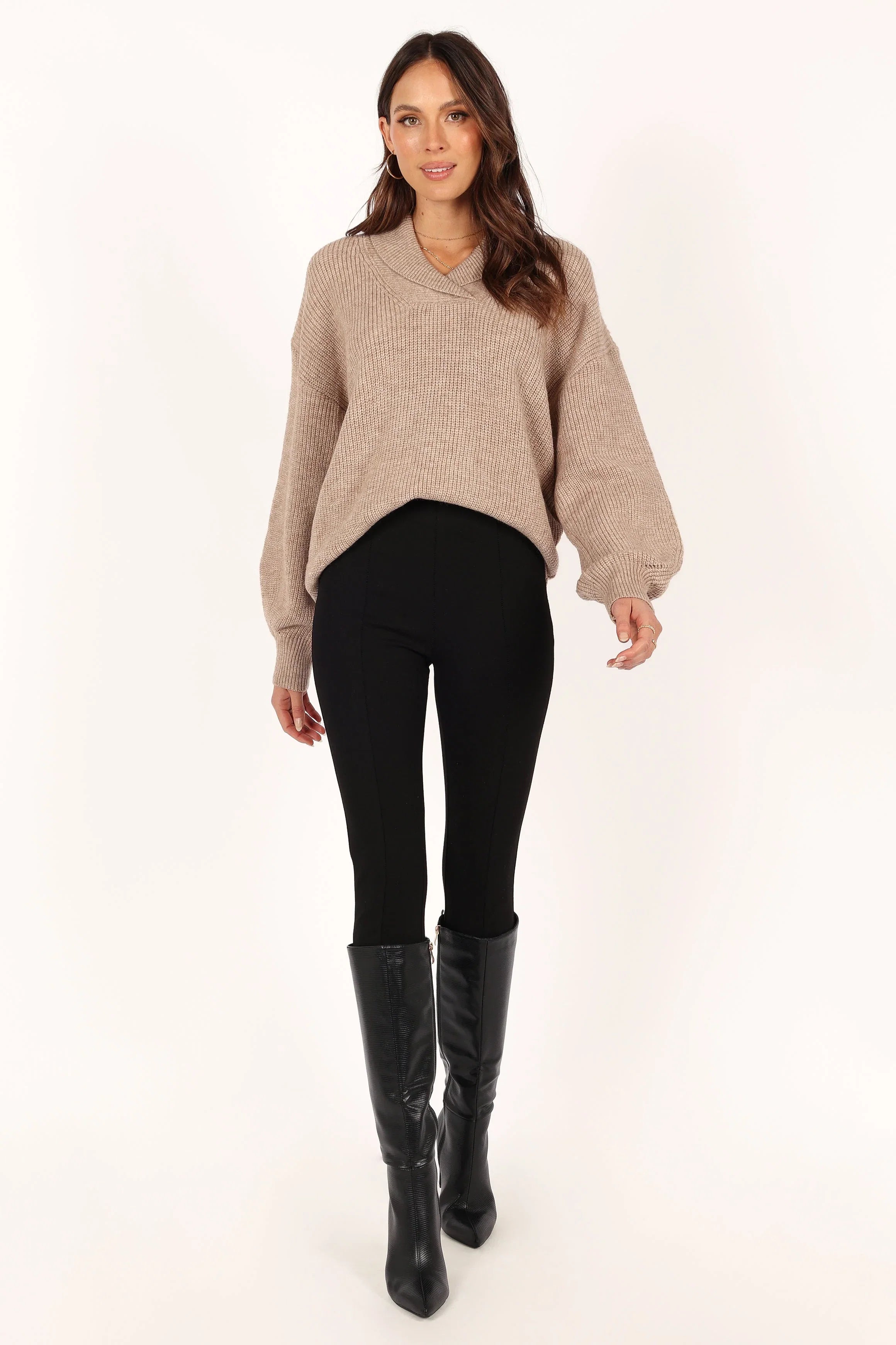 Carly Collar Knit Sweater Oatmeal