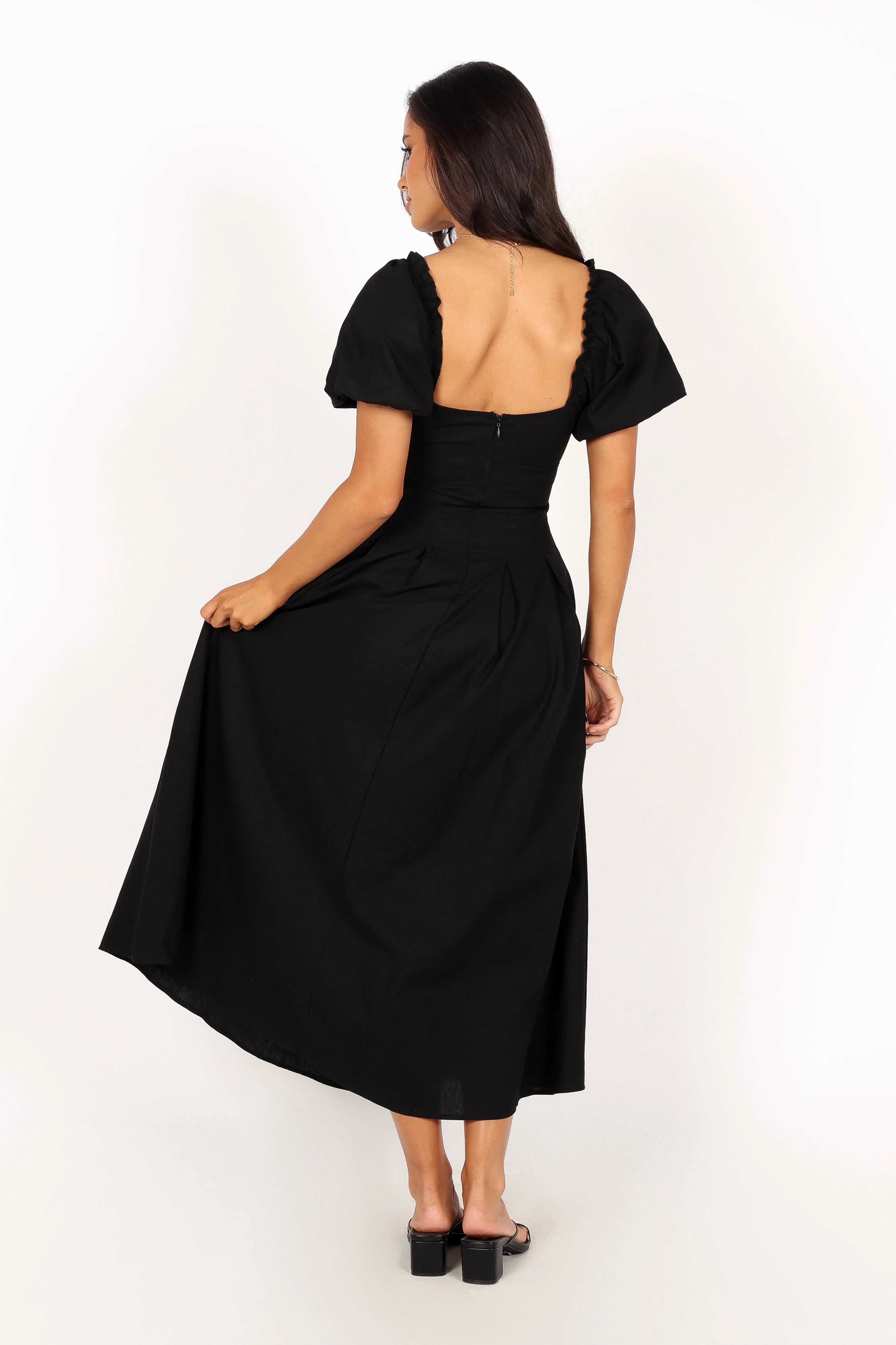 Maria Puff Sleeve Midi Dress Black