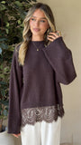 Kylan Lace Trim Sweater Brown