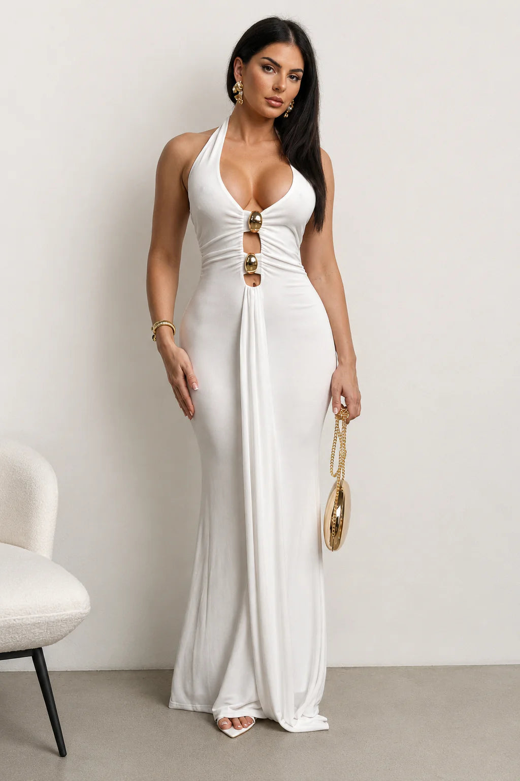 Zalyra Halter Cutout Maxi Dress White