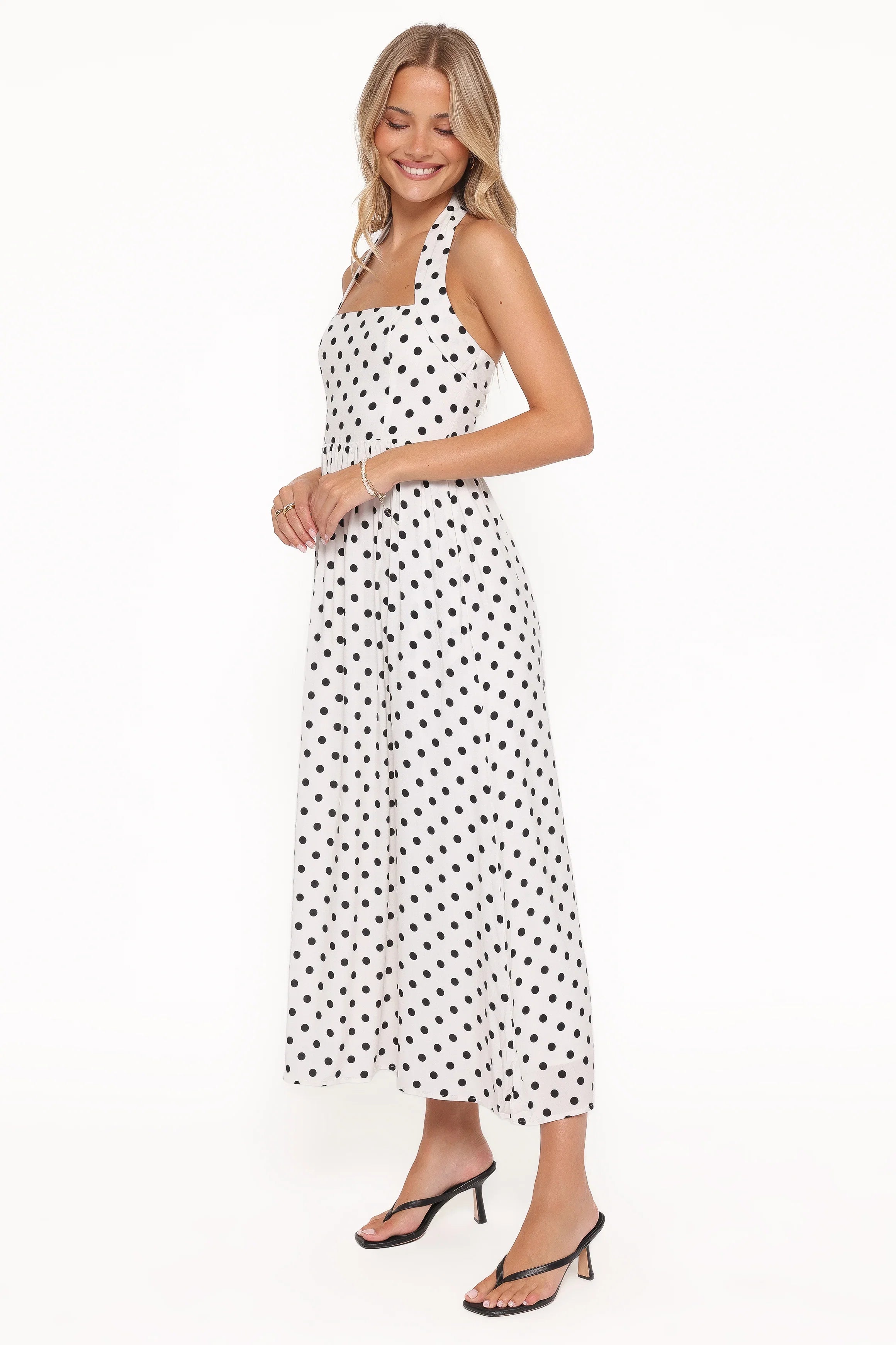 Gemini Halterneck Maxi Dress White Polka Dot
