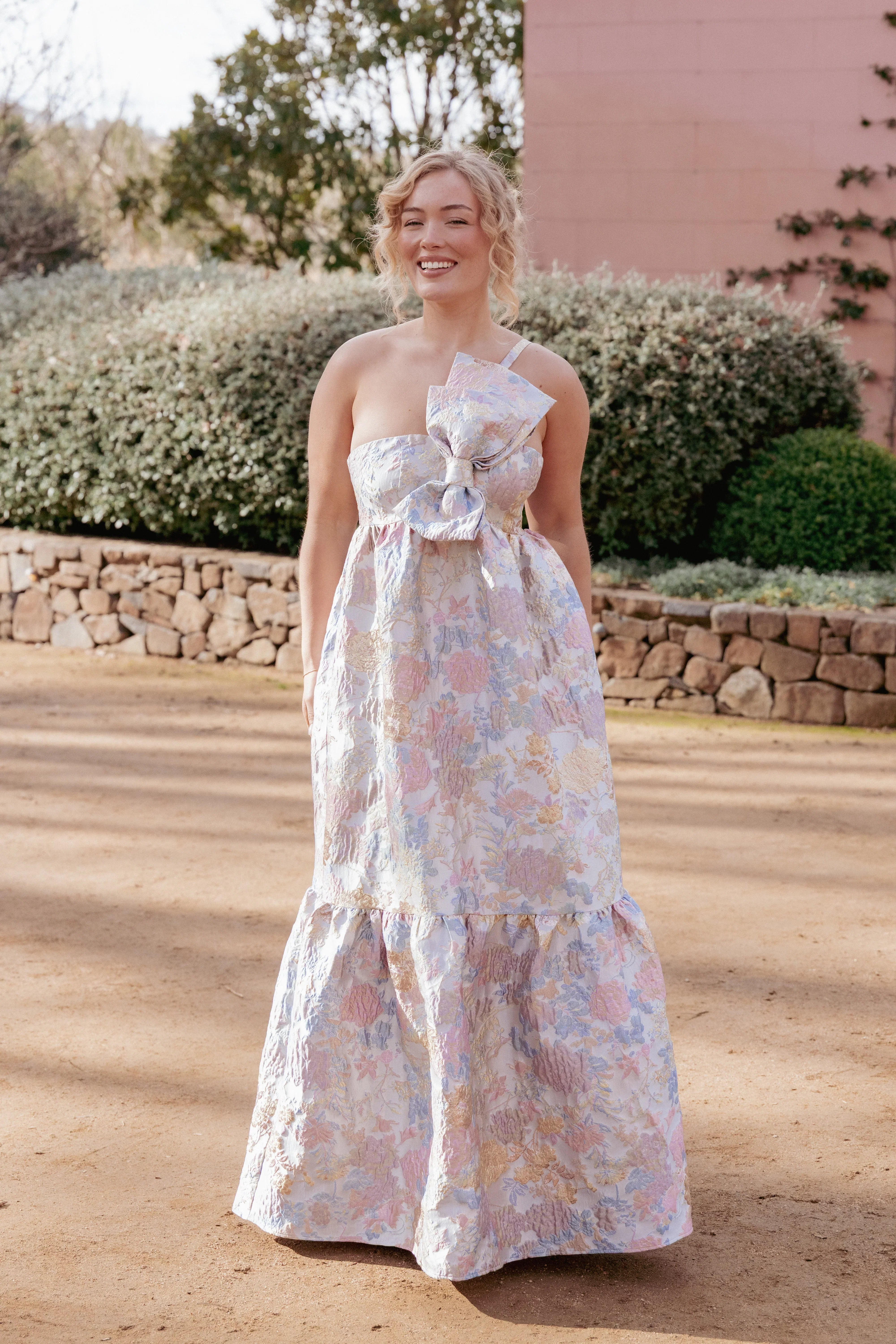 Betina Bow Front Maxi Dress Pale Blue Floral