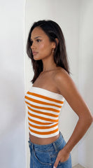 Marinella Striped Knit Tube Top Orange