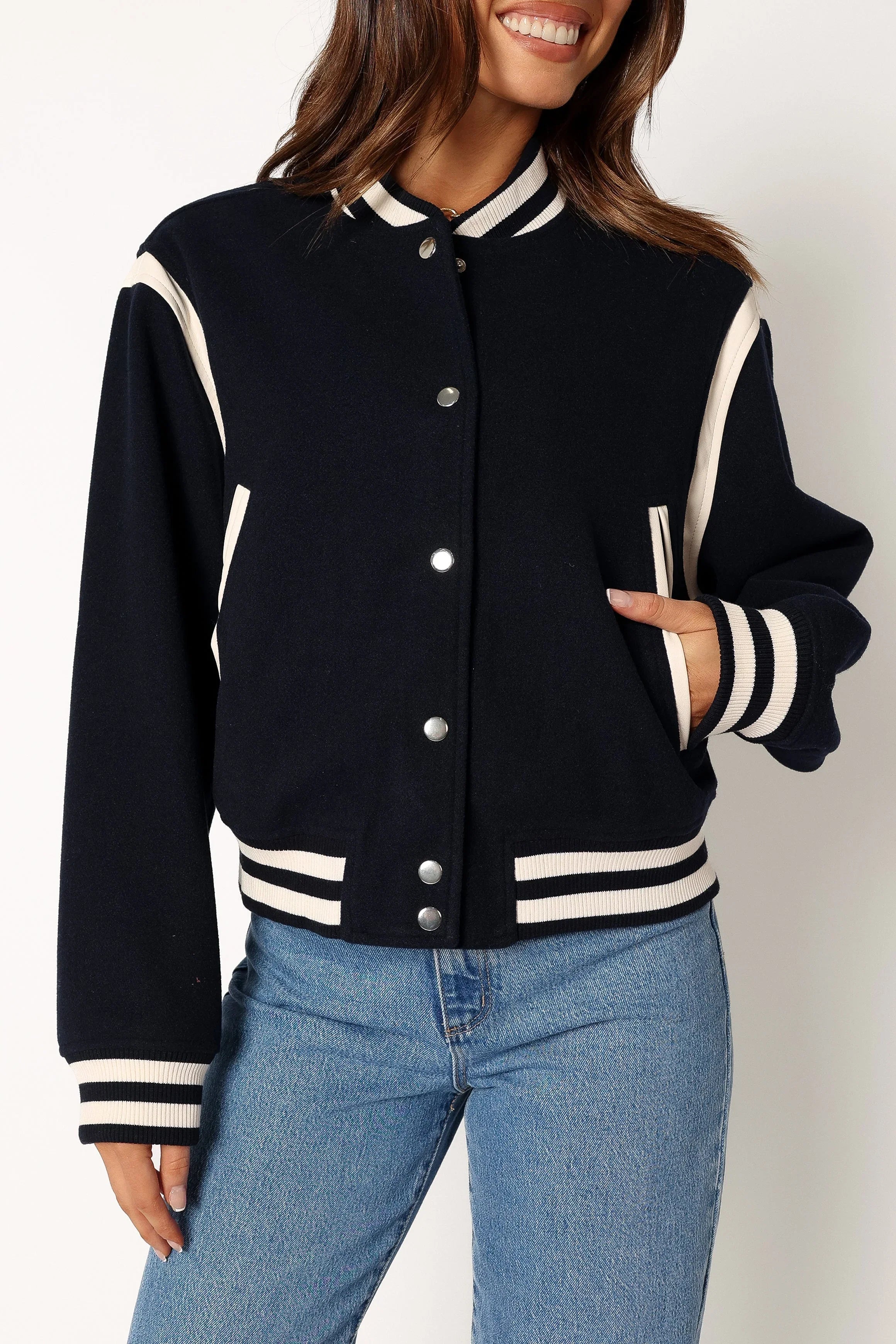 Fallon Collegiate Bomber Jacket Dark Indigo