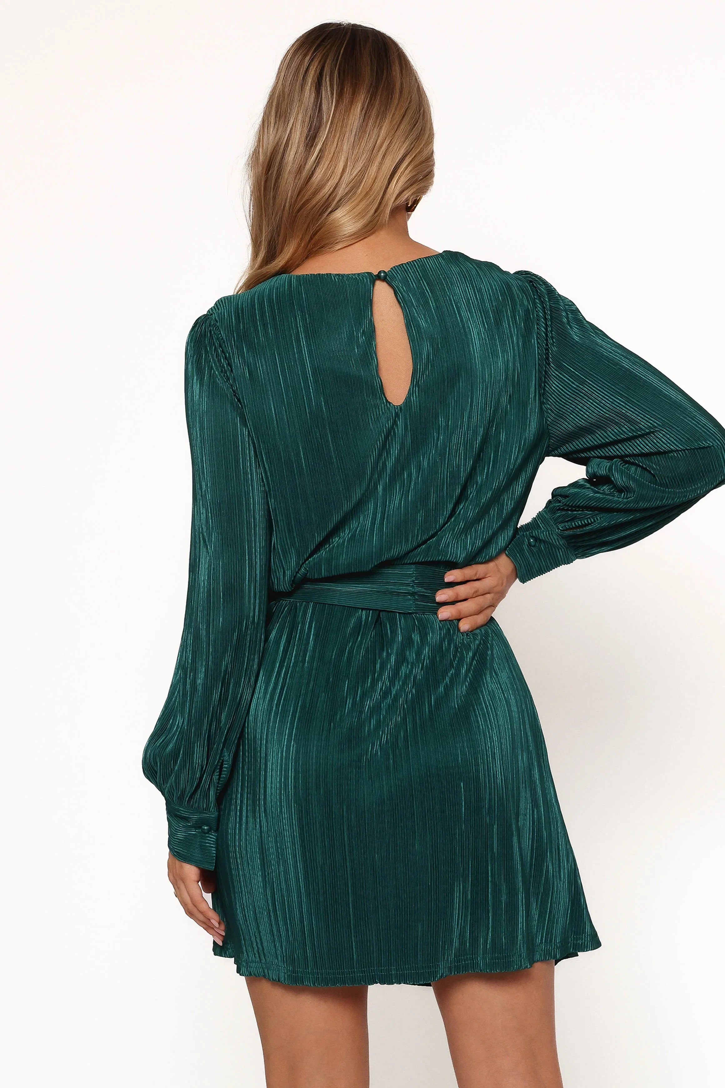 Joy Plisse Mini Dress Dark Jade