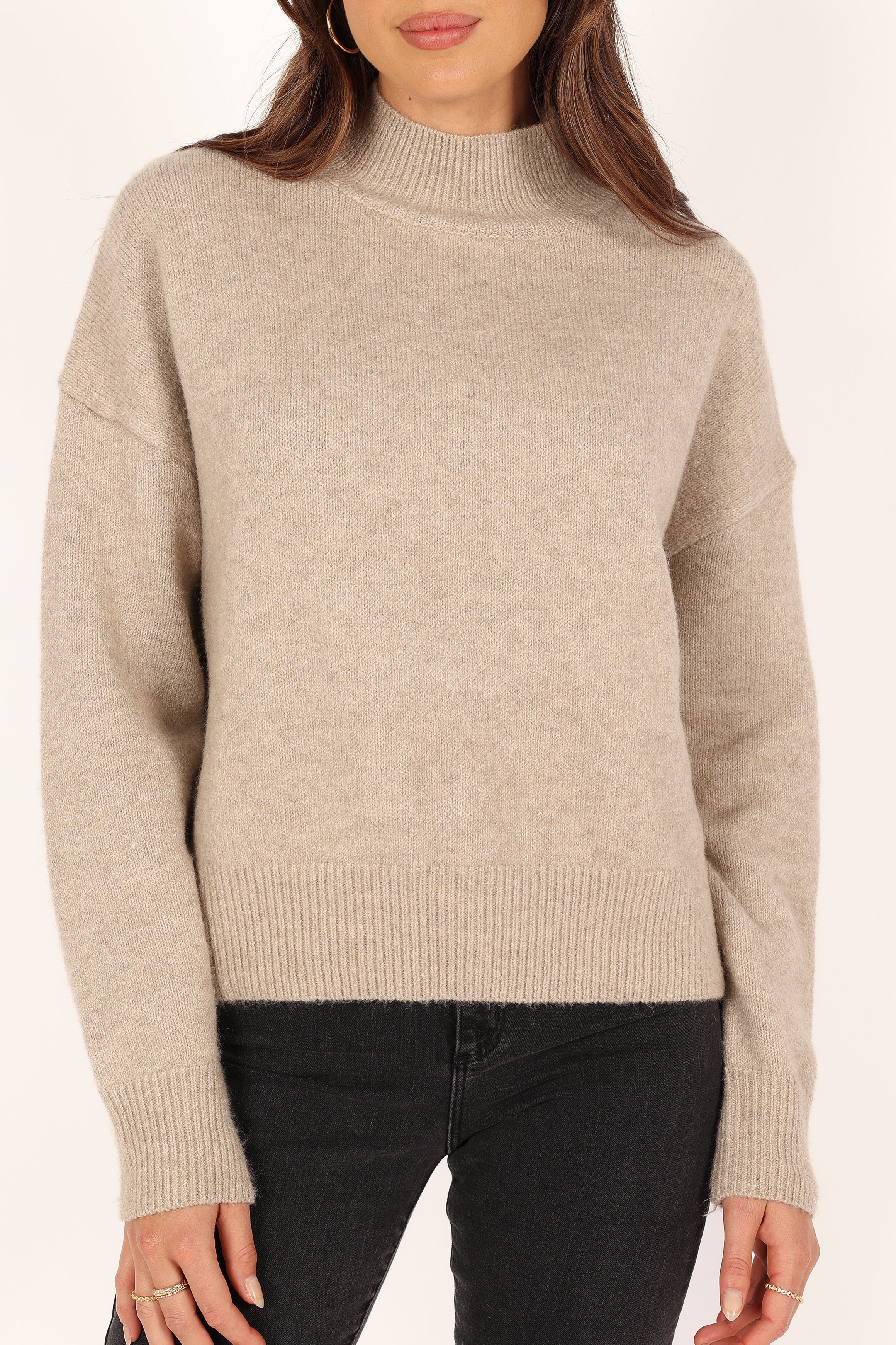Brianna Mockneck Knit Sweater Beige