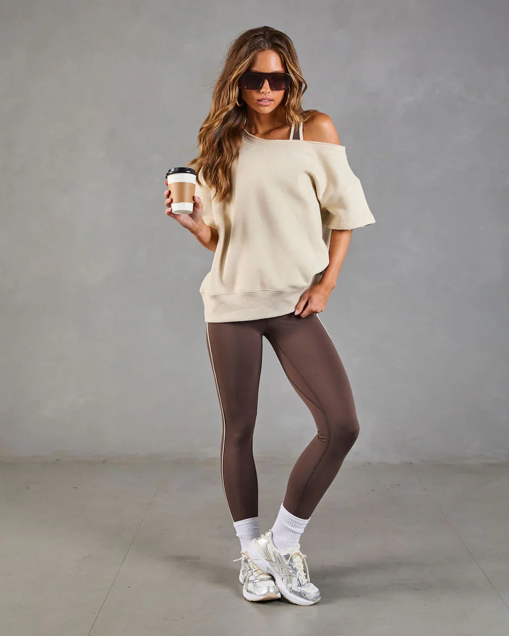 Empower Luxe Short Sleeve Off The Shoulder Sweatshirt