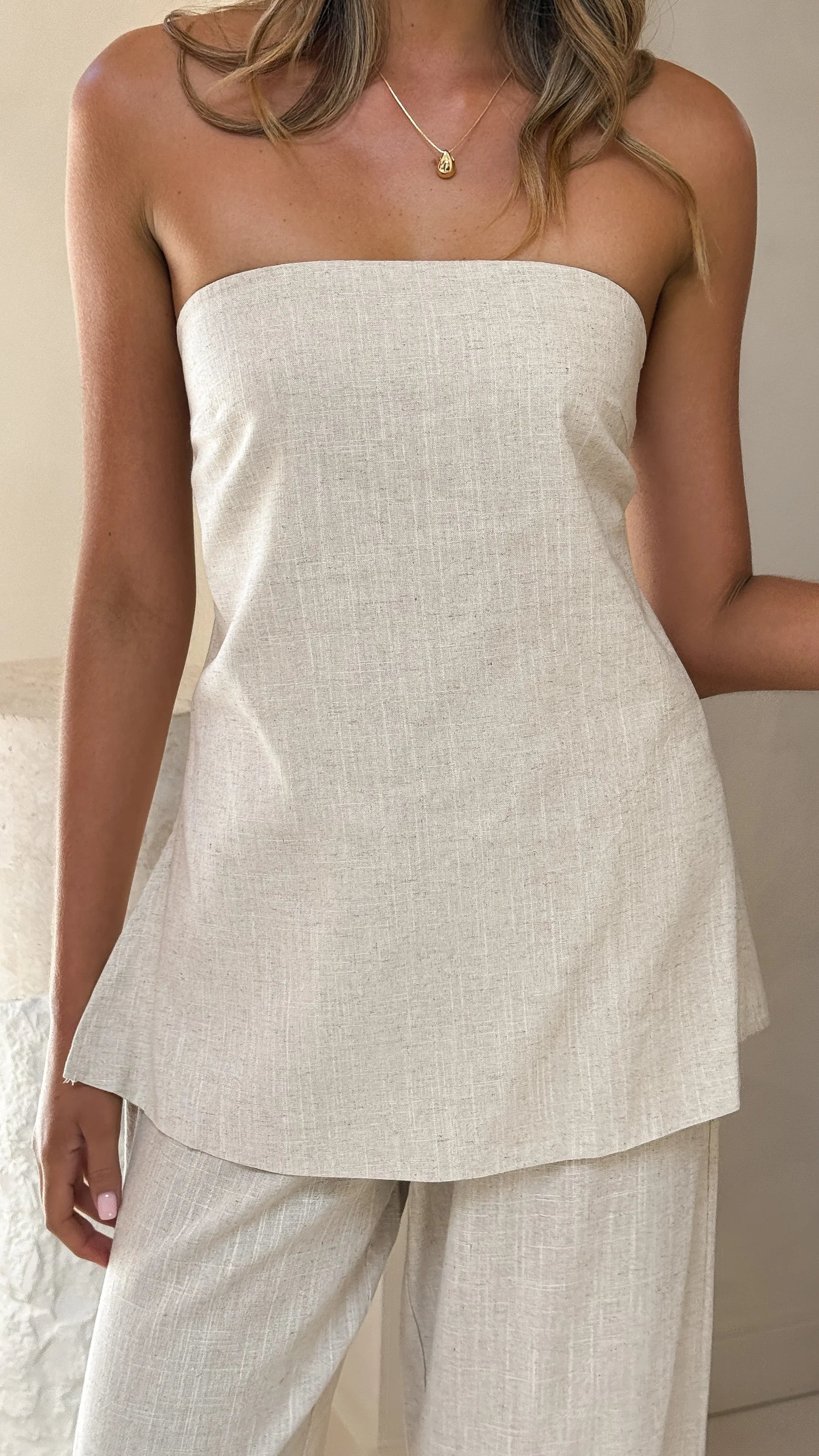 Kailani Strapless Top and Pants Set Oat