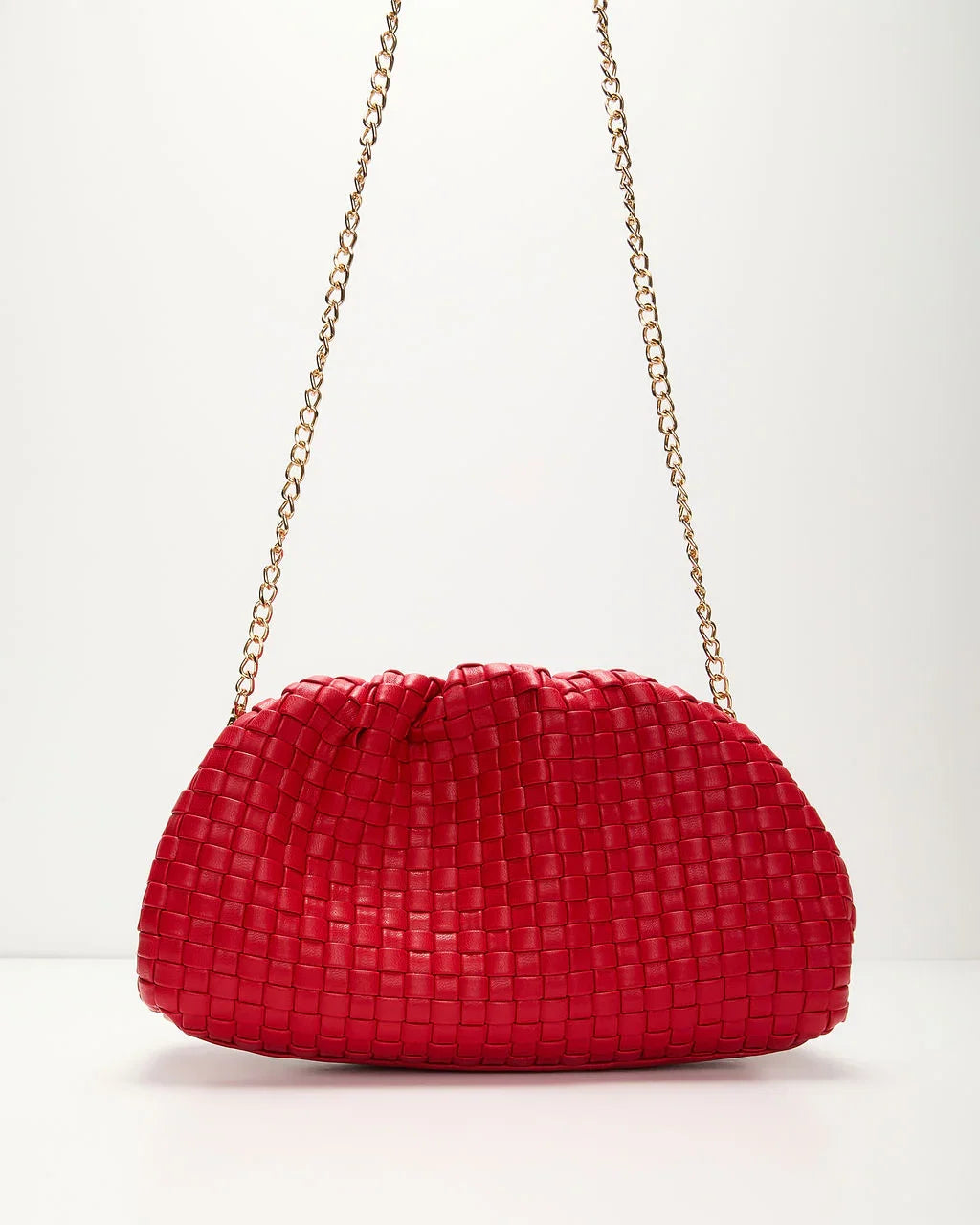 Janice Woven Leather Pouch Clutch