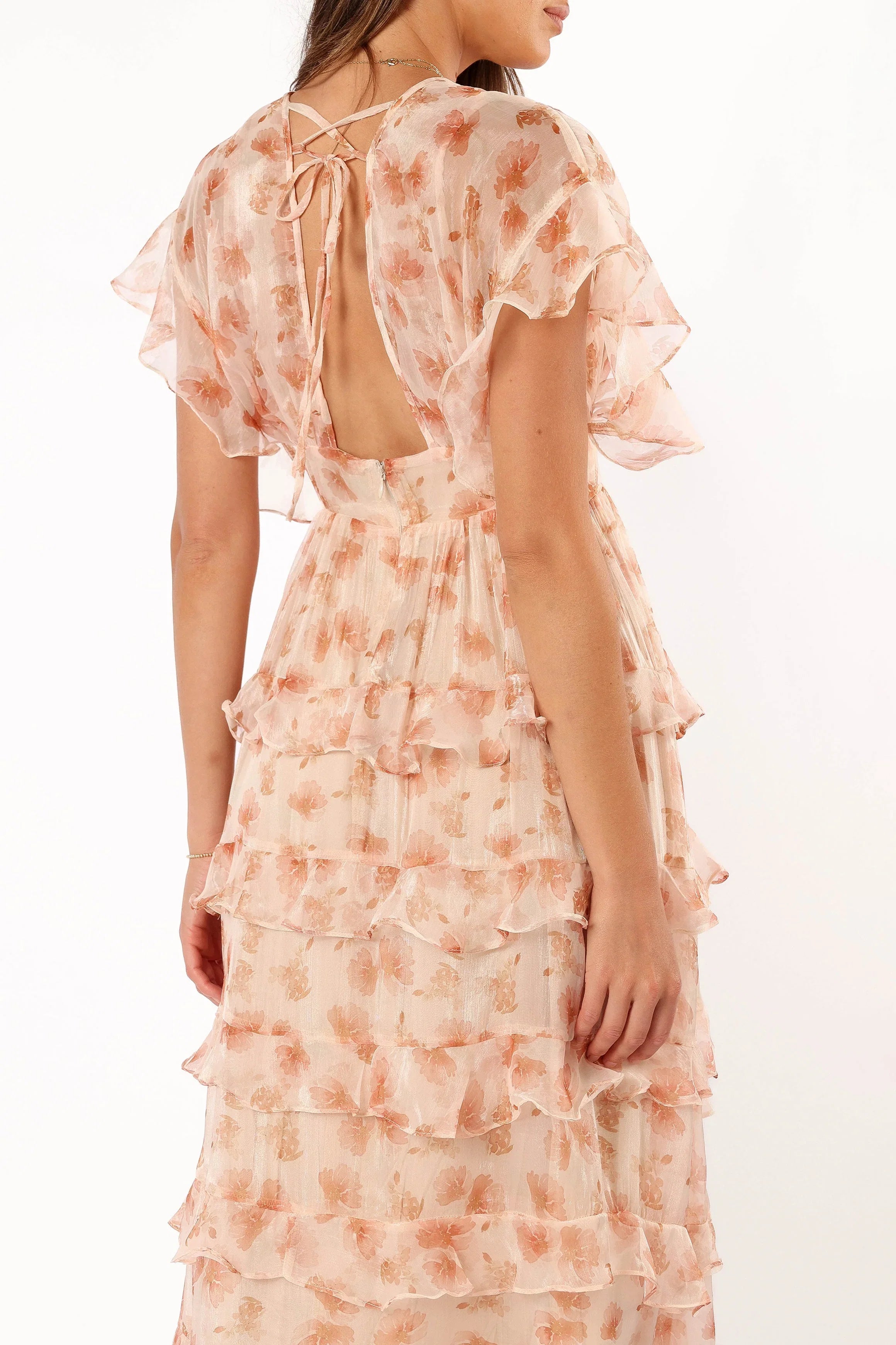 Wendi Ruffle Dress Dark Peach Floral