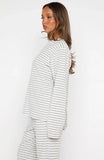 Slow Life Long Sleeve Pyjama Top Grey White Stripe