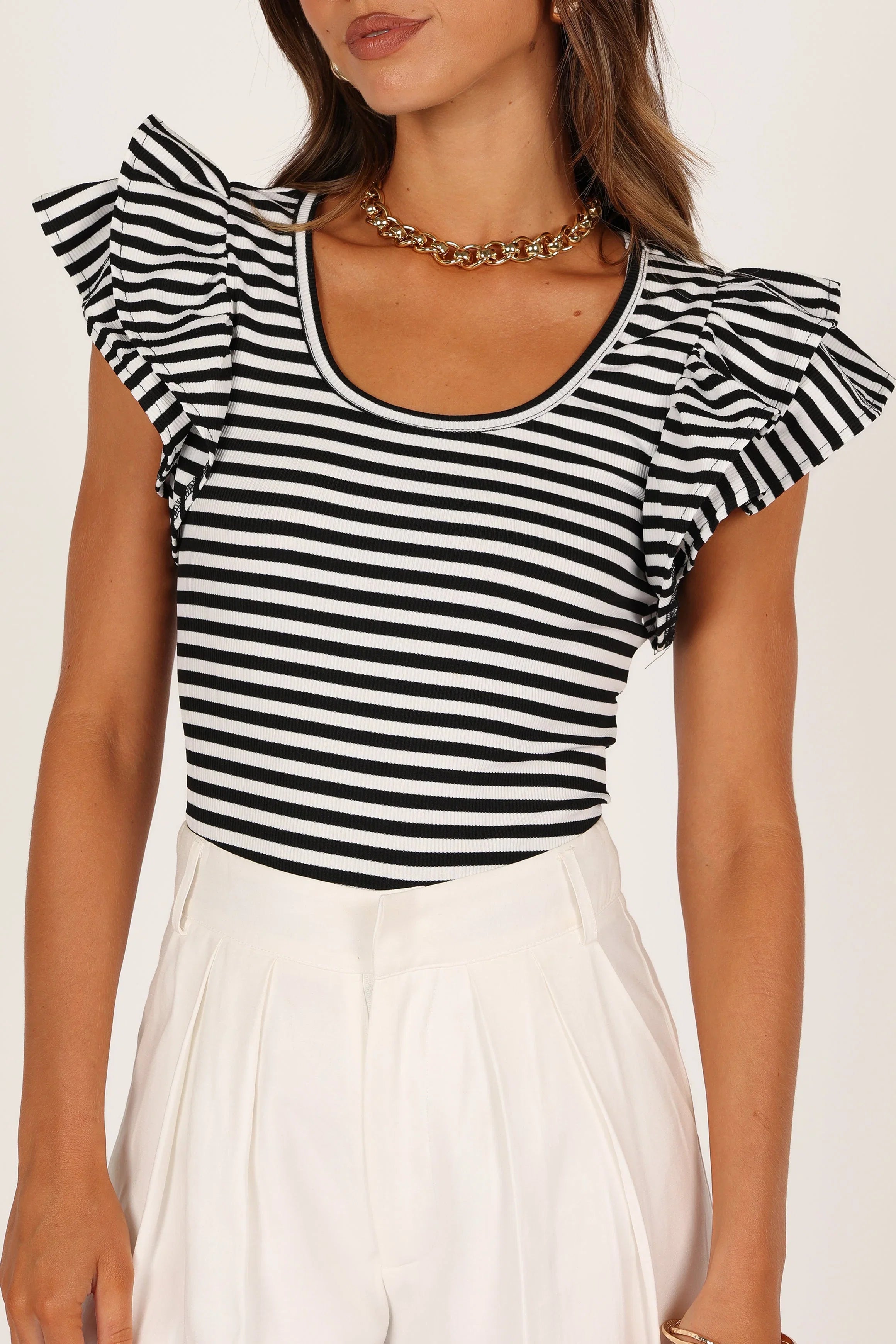 Martina Ribbed Top Black Stripe
