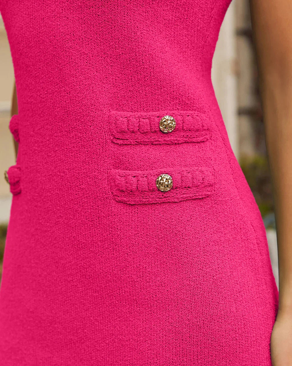 May Button Detail Textured Mini Dress