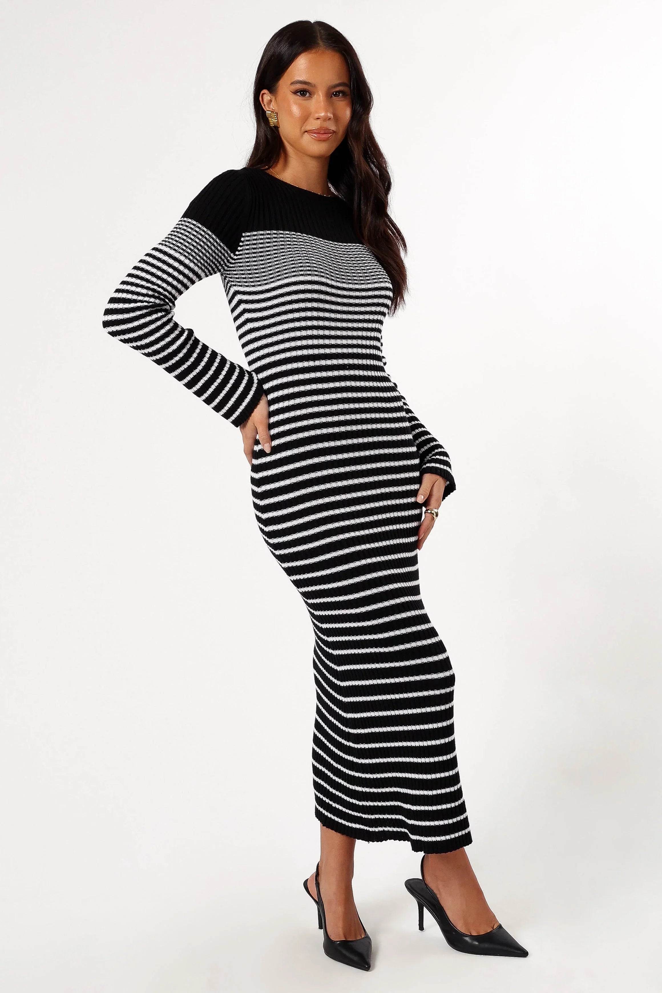 Camy Long Sleeve Midi Dress Black White