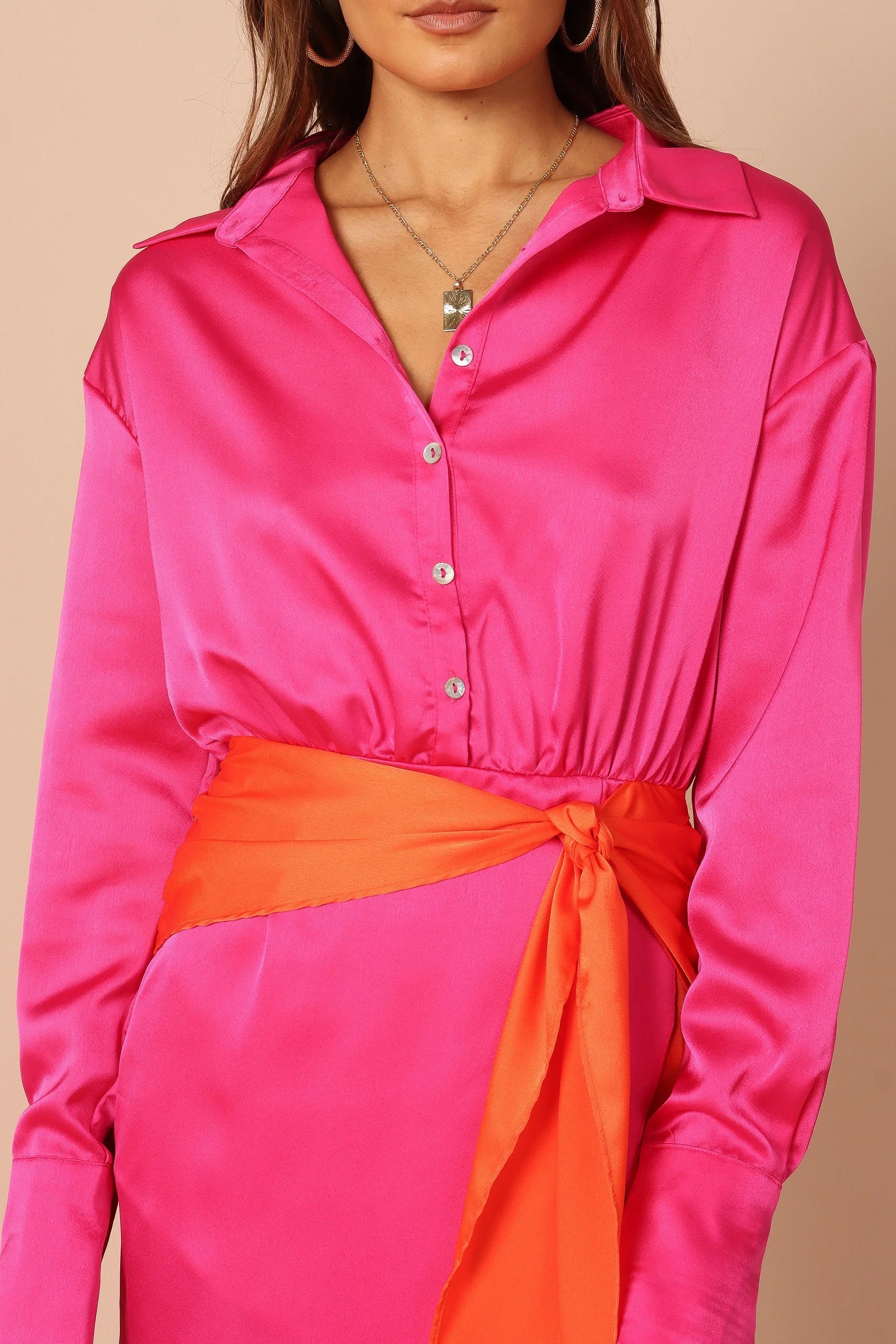Austin Colourblock Wrap Dress Pink Orange
