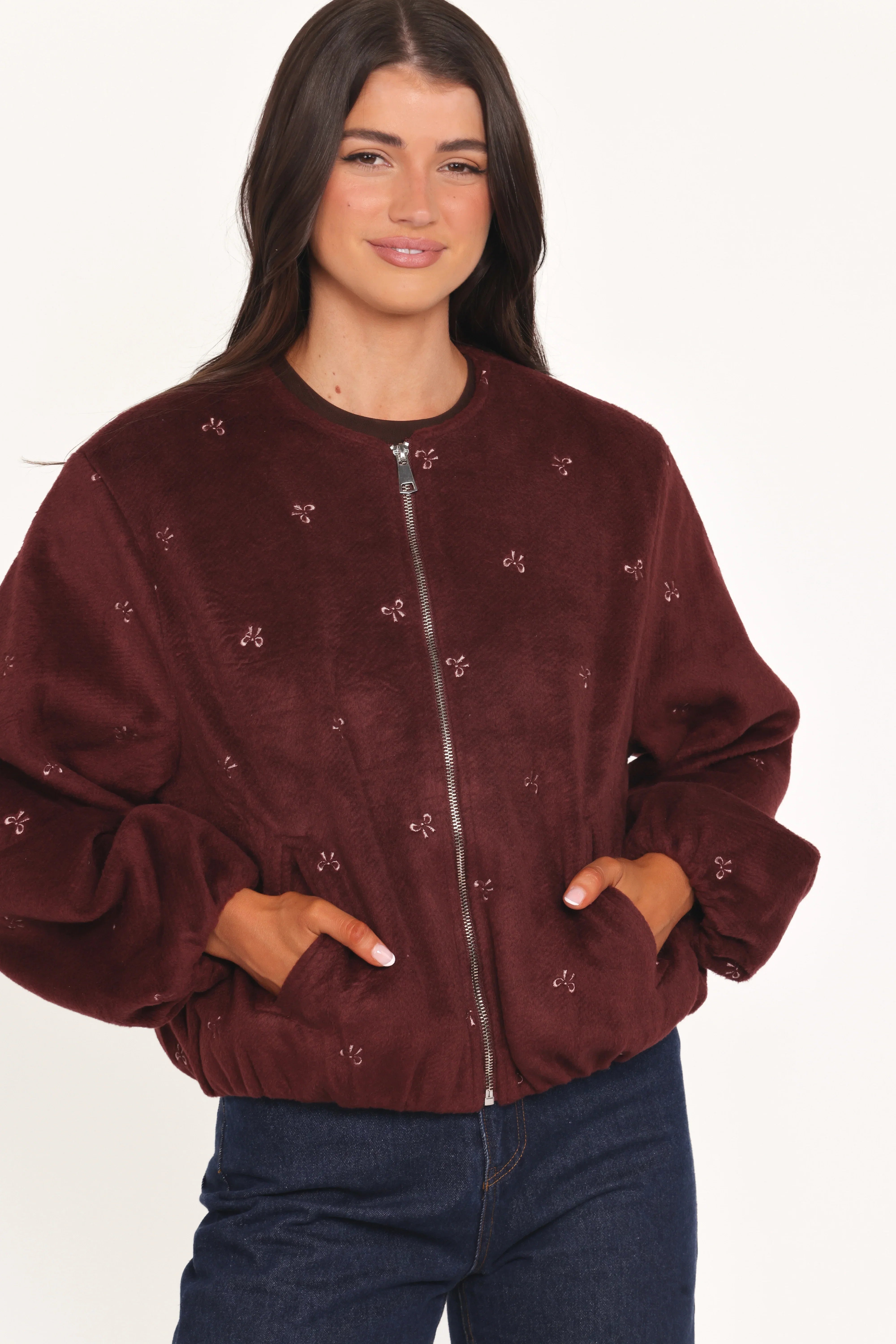 Marla Cropped Bomber Cherry