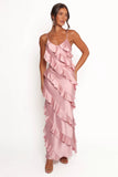 Ciao Ruffles Maxi Satin Dress Pink