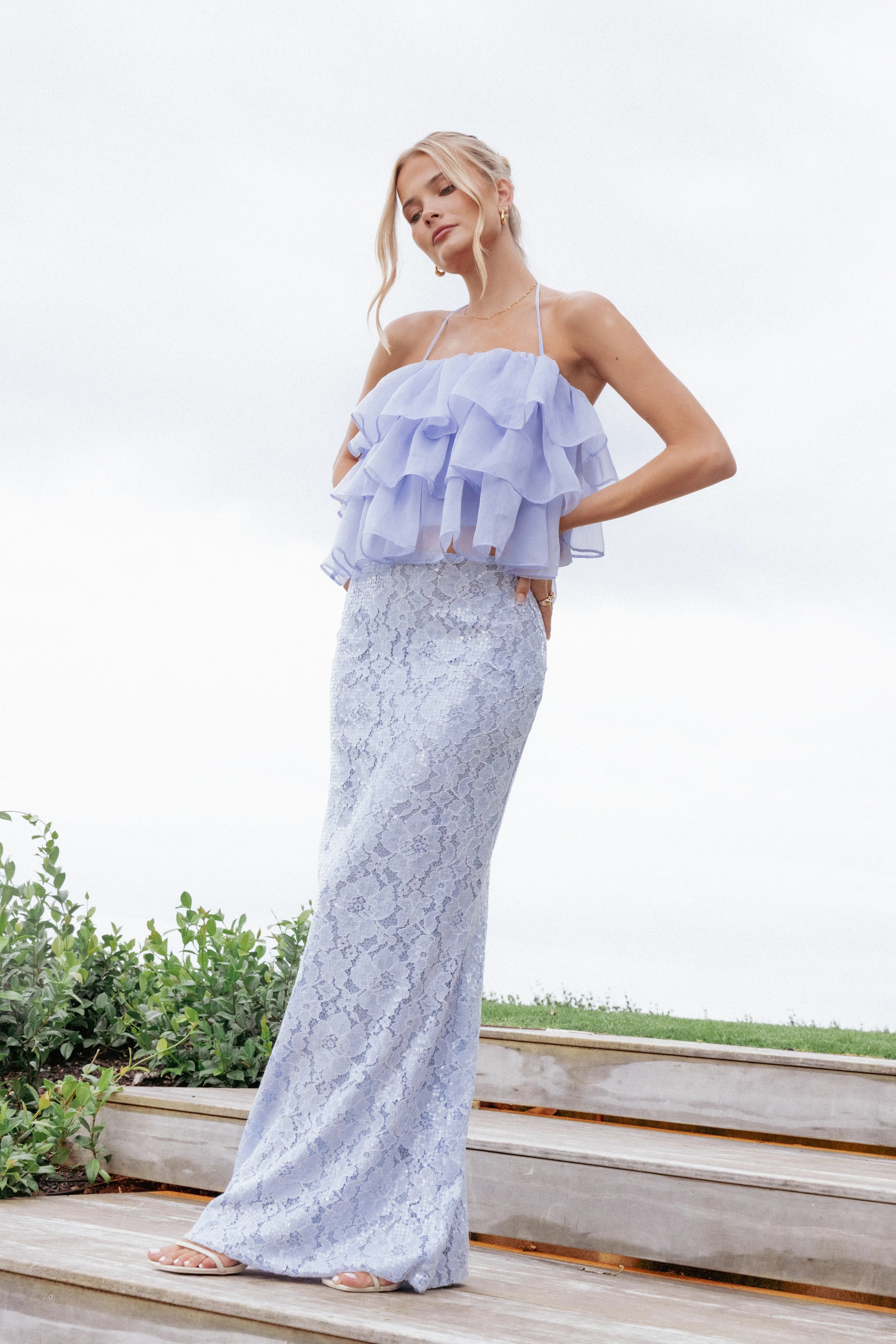 Taelya Flounce Top Blue